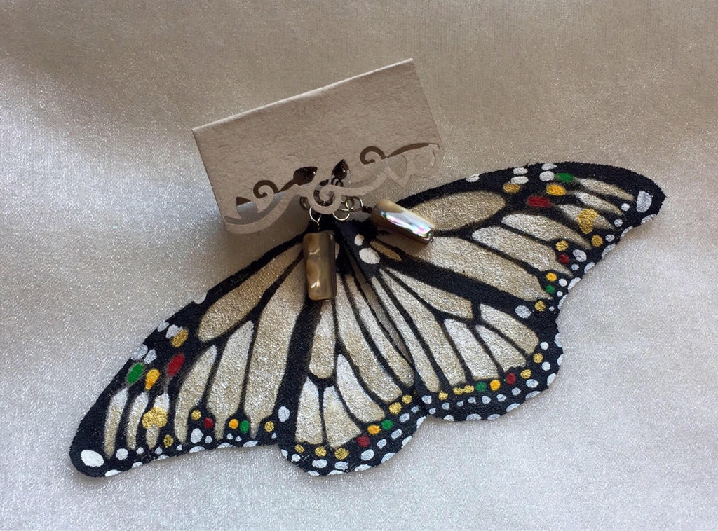 Hand Painted & Crafted Monarch Butterfly Earrings - "the Reggae Pearl"