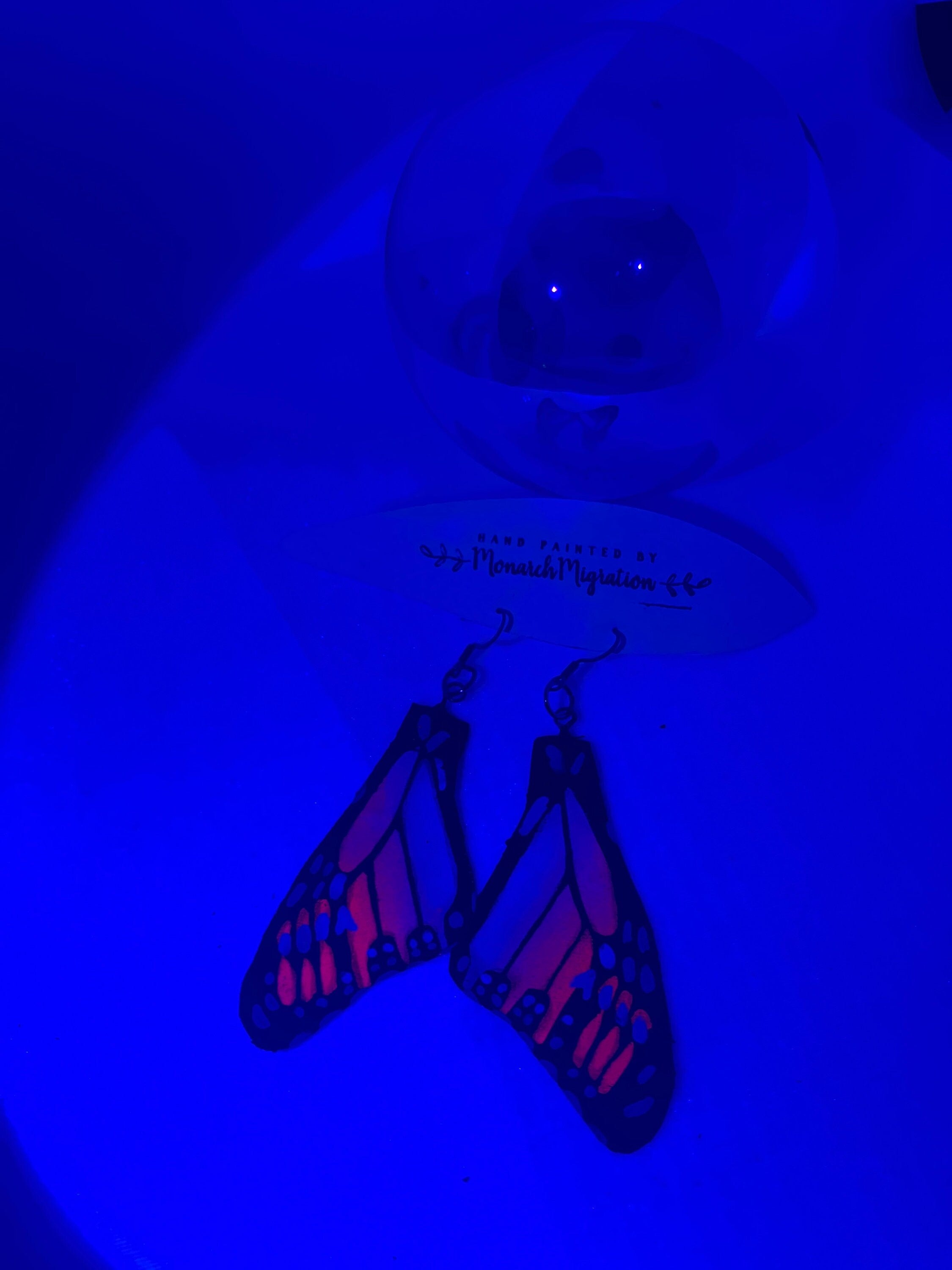 Hand Painted and Crafted Monarch Butterfly Earrings - "Classic & Sophisticated, Black light/Neon wing"