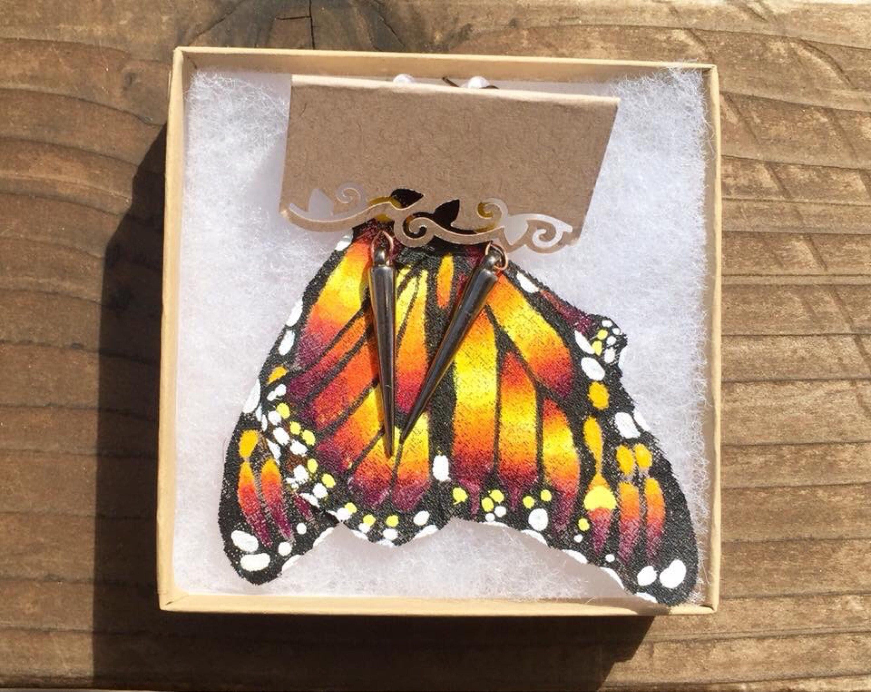 Hand Painted & Crafted Monarch Butterfly Earrings - "the Marissa Wing"