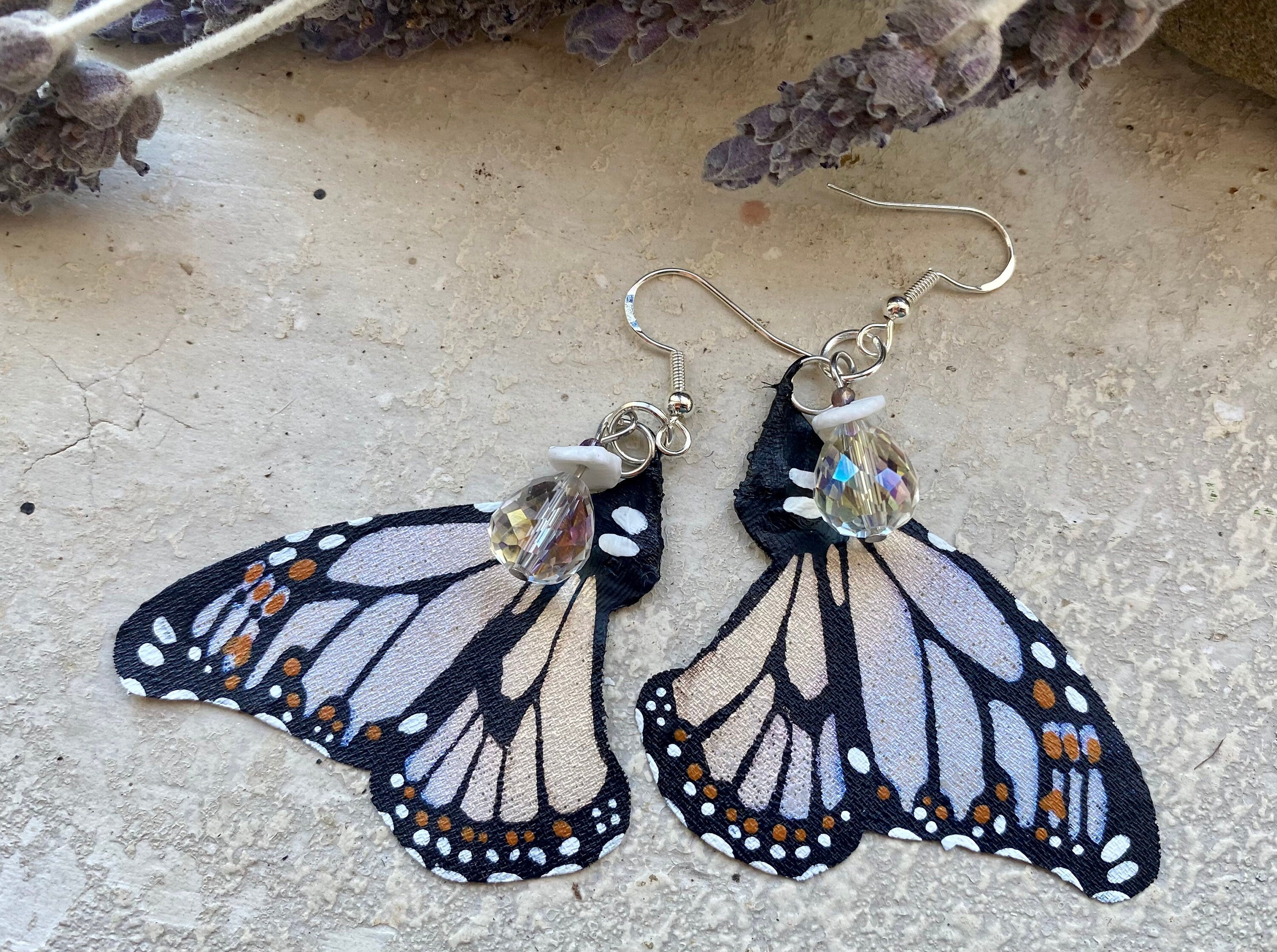 Hand Painted & Crafted Monarch Butterfly Earrings - "the Mini Haven Sisters Wings"