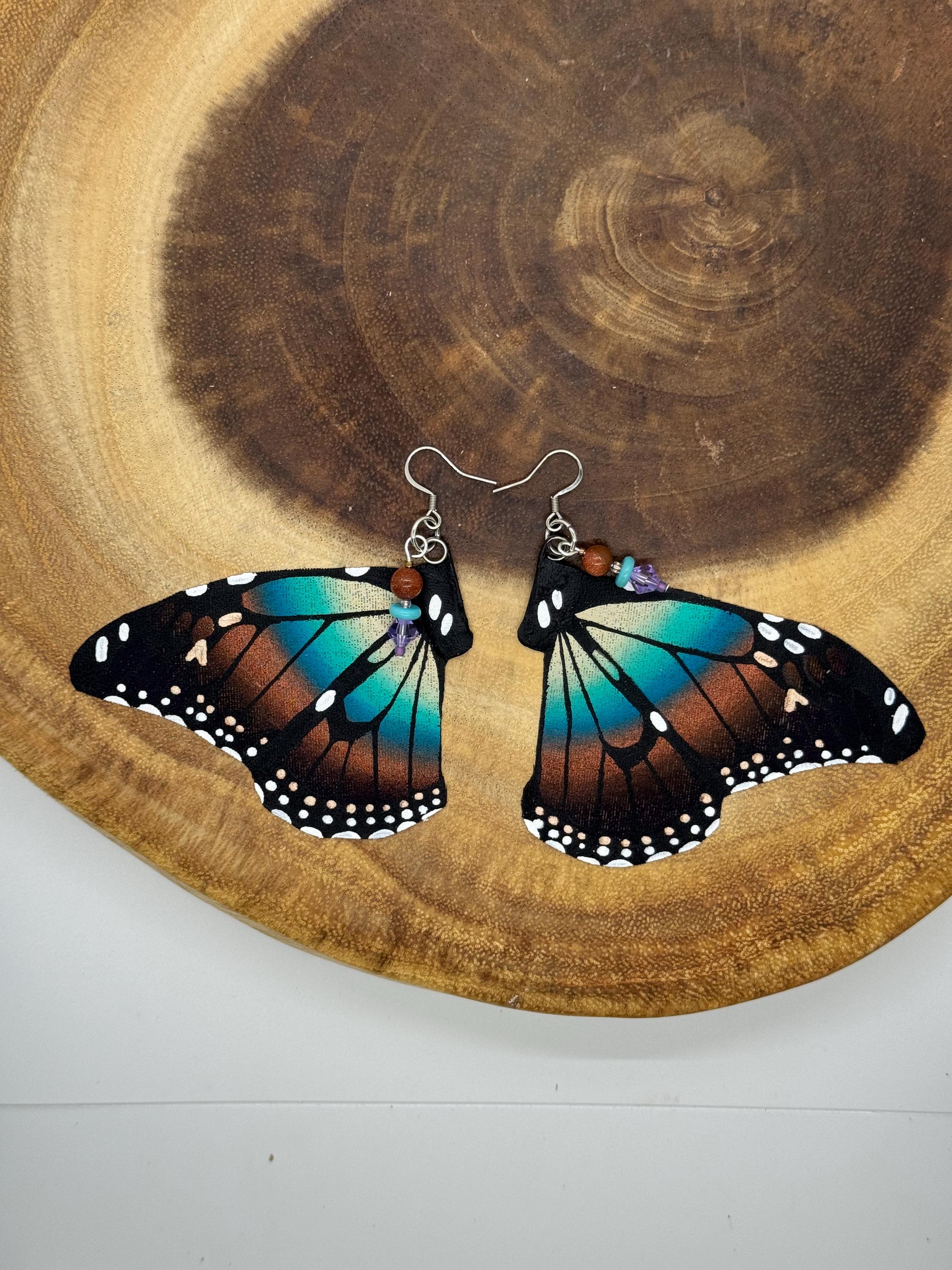 Hand Painted & Crafted Monarch Butterfly Earrings - "the Krystal wing"