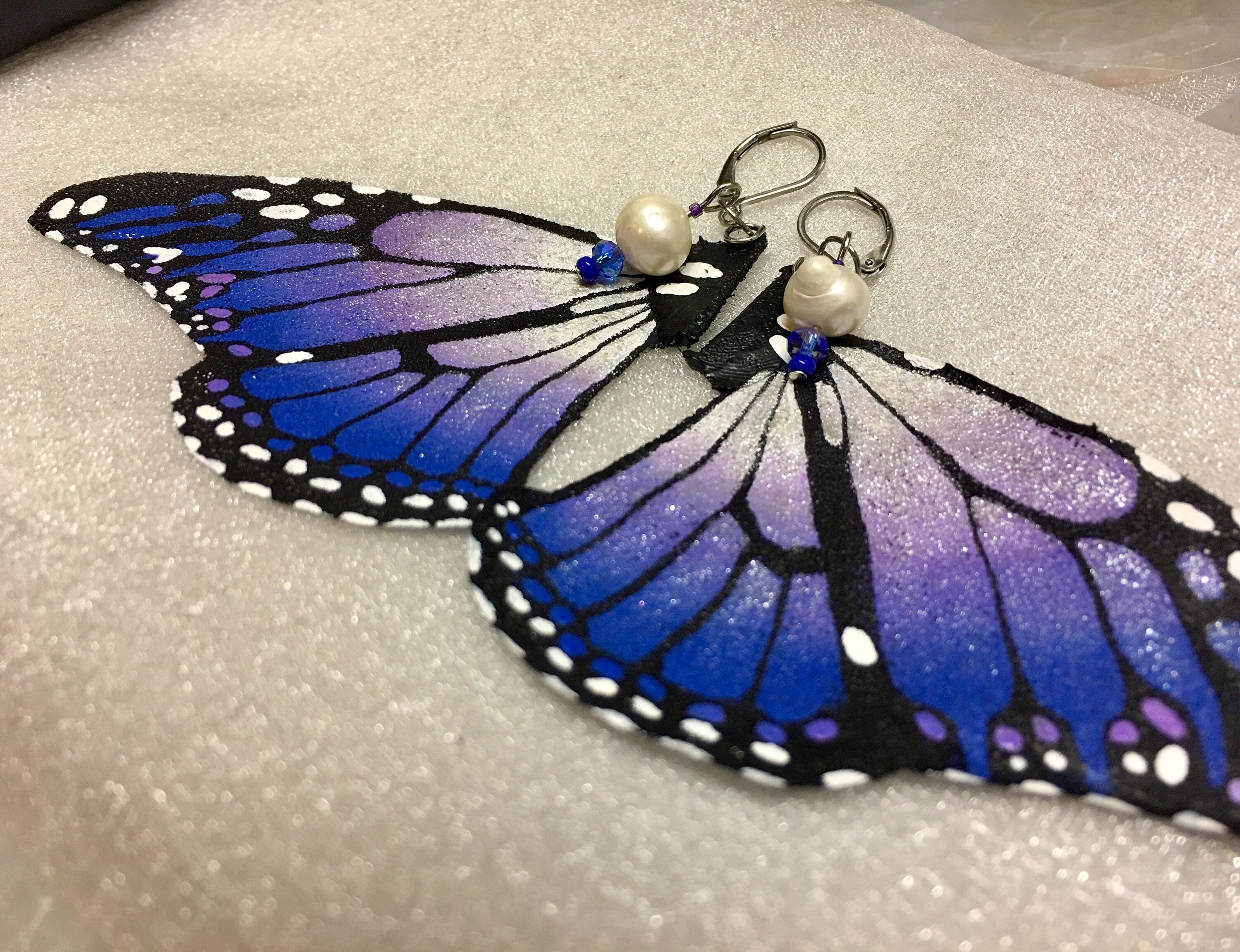 Hand Painted & Crafted Monarch Butterfly Earrings - "the Joanie G Wing"