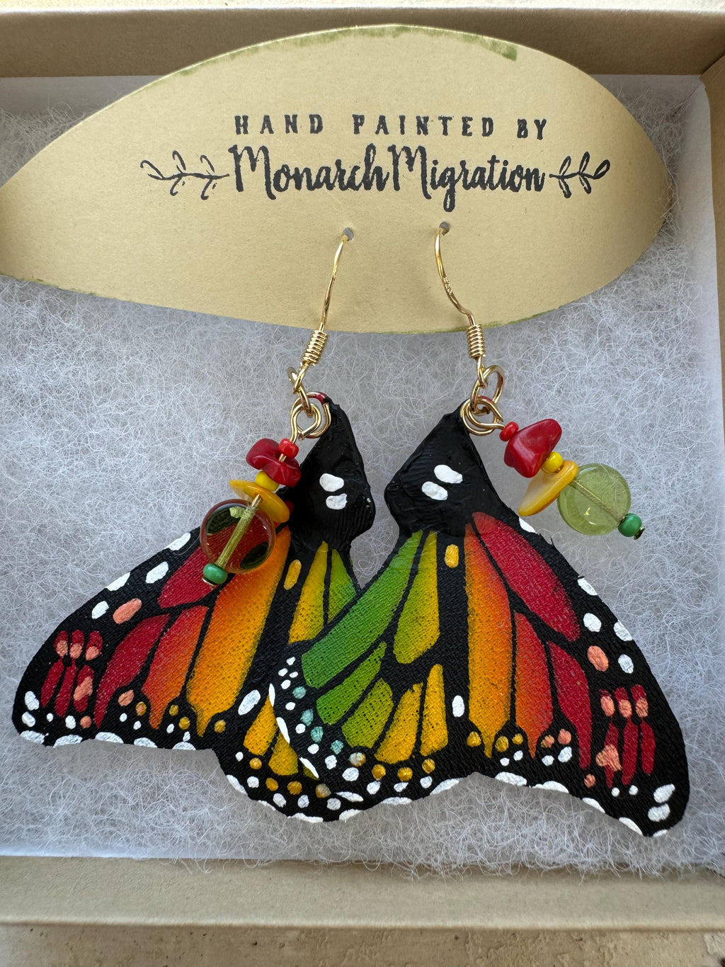 Hand Painted & Crafted Monarch Butterfly Earrings - "the Mini Reggae blend"