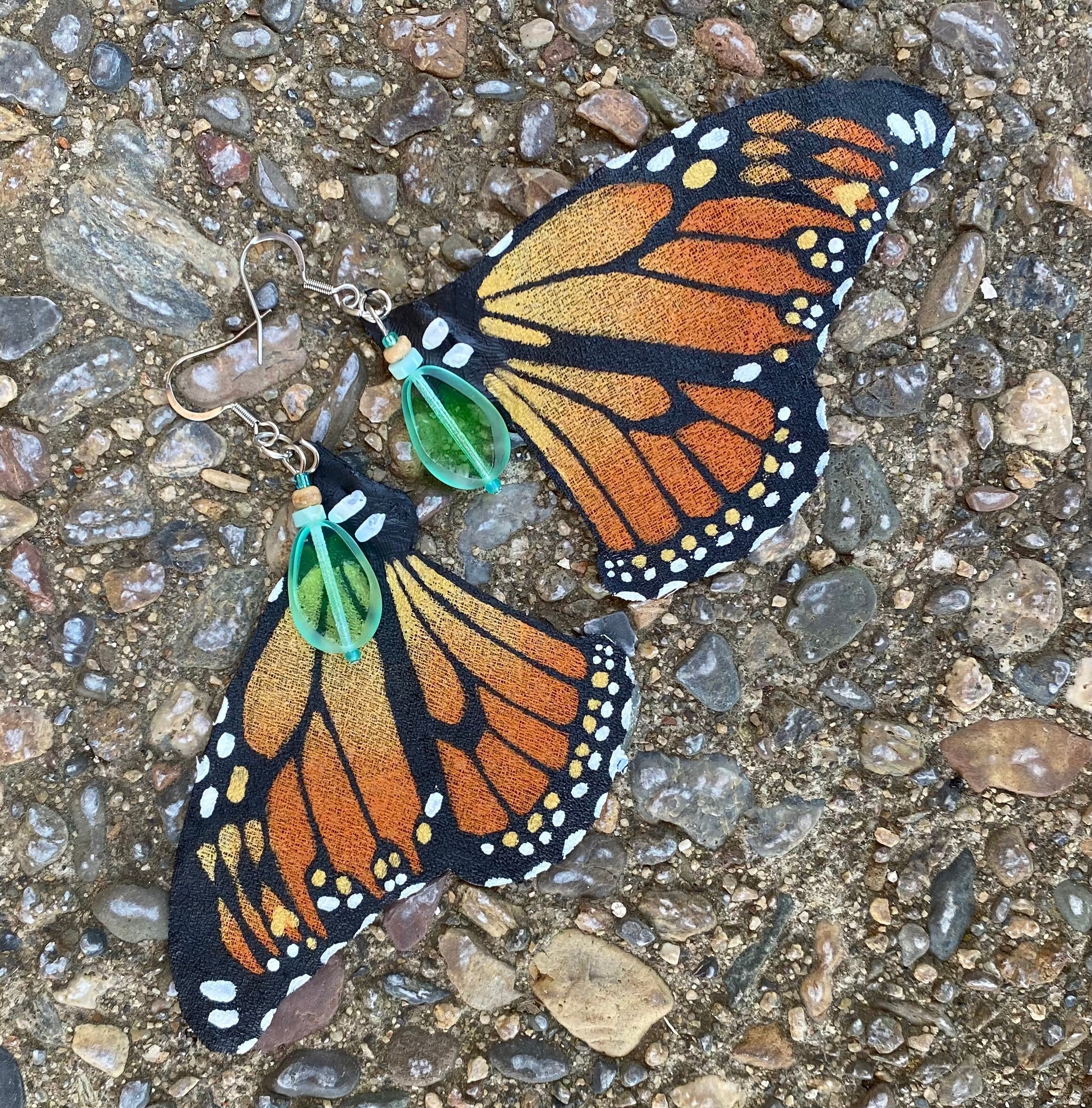Hand Painted & Crafted Monarch Butterfly Earrings - "the Translucent Monarch"