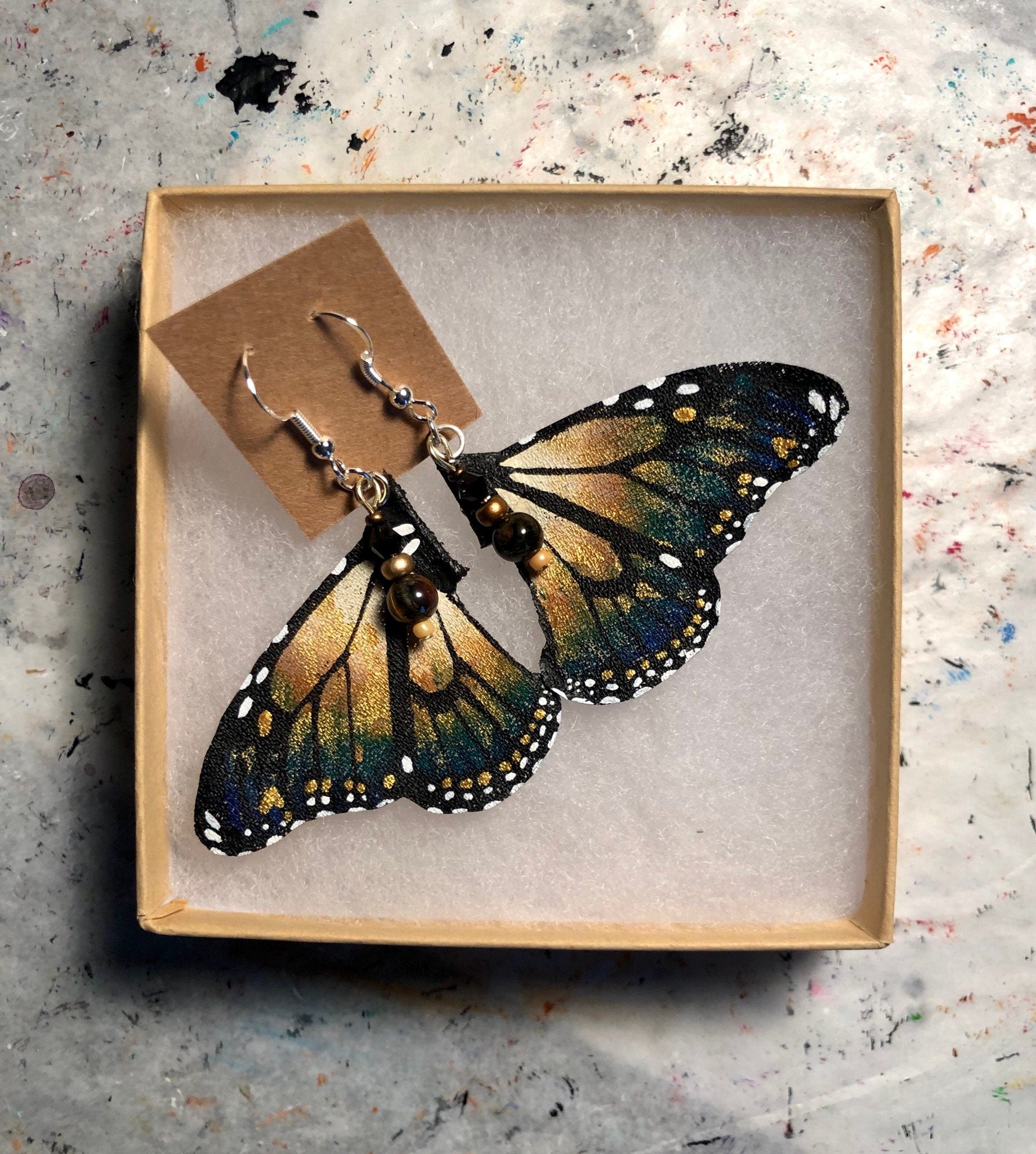 Hand Painted & Crafted Monarch Butterfly Earrings - "the Mini Callie Wings"