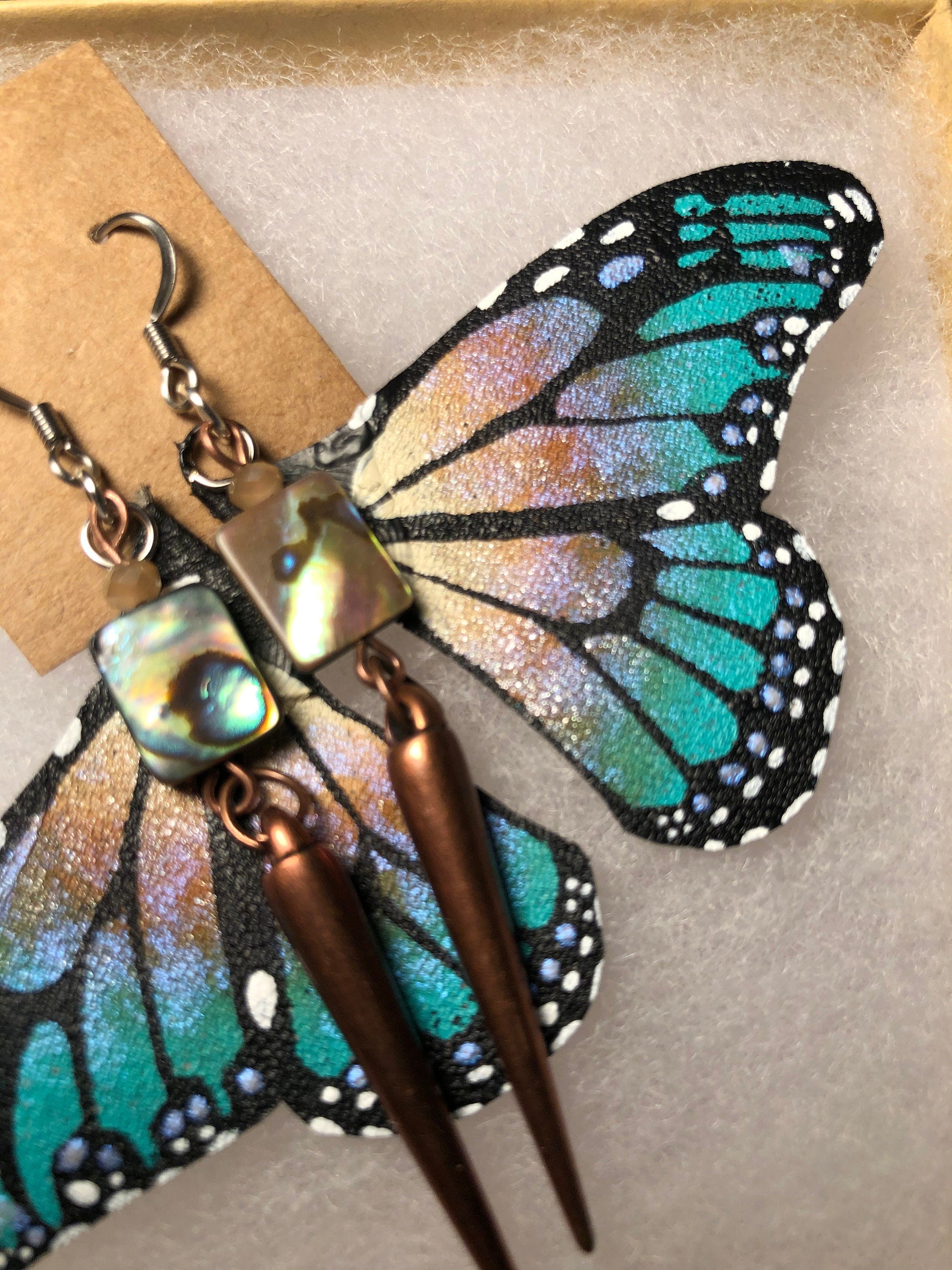 Hand Painted & Crafted Monarch Butterfly Earrings - "the Mini Beach wing"