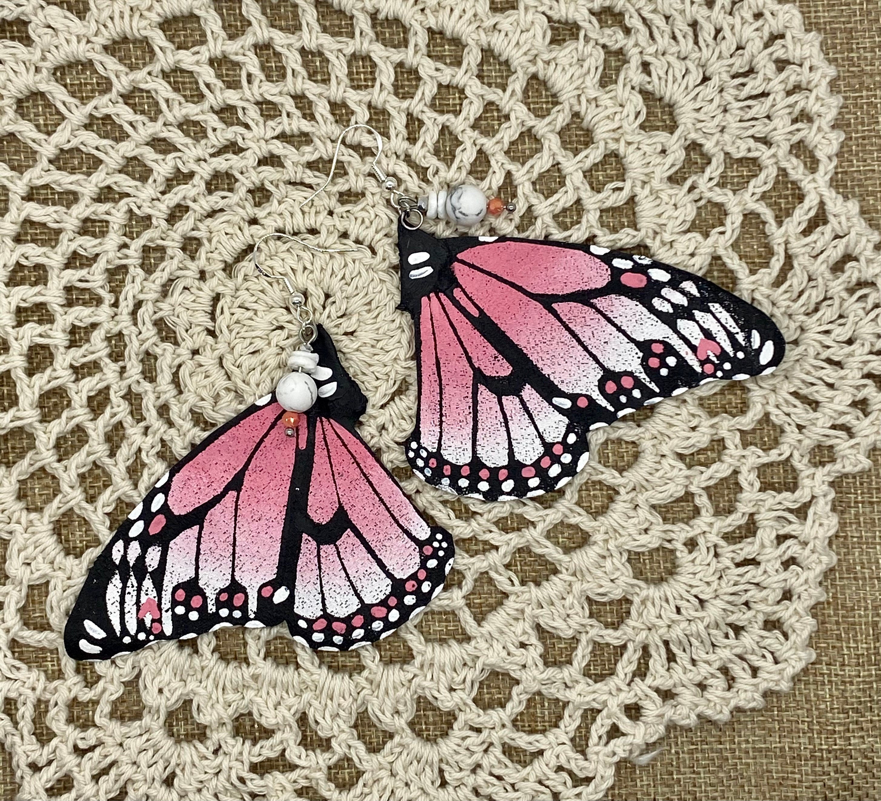Hand Painted & Crafted Monarch Butterfly Earrings - "Poise Pastel wing"