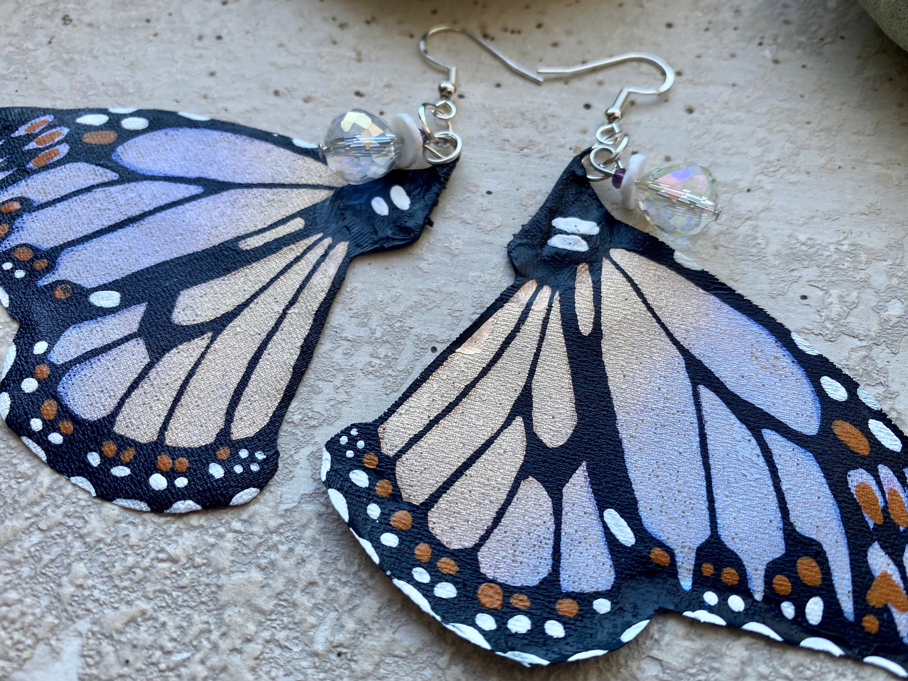 Hand Painted & Crafted Monarch Butterfly Earrings - "the Haven Sisters Wings"