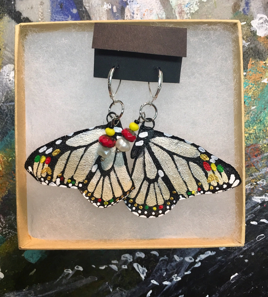 Hand Painted & Crafted Monarch Butterfly Earrings - "the Pearl Reggae Mini"