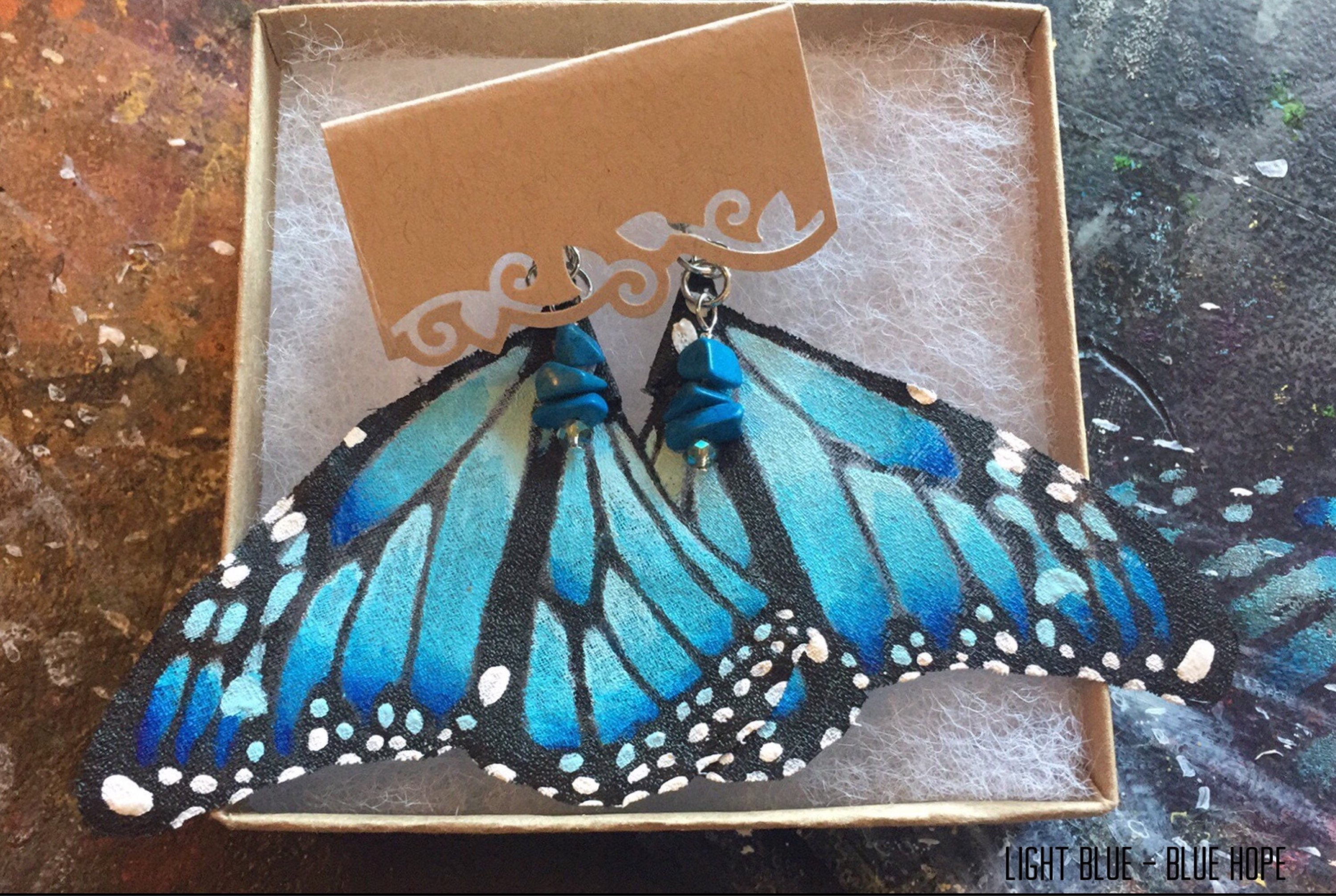 Hand Painted & Crafted Monarch Butterfly Earrings - "the Blue Hope"