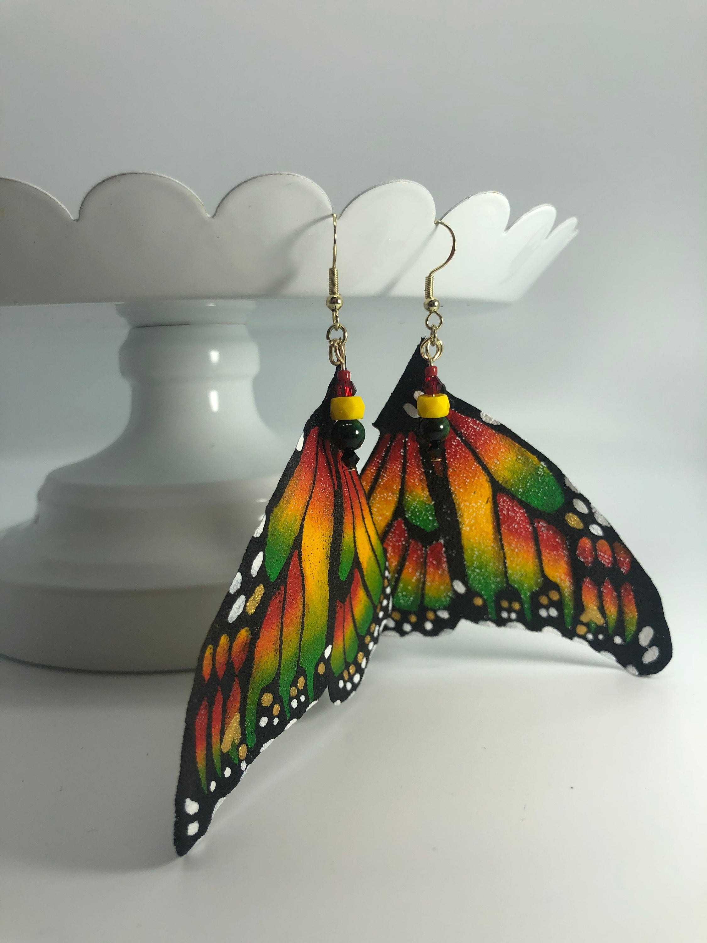 Hand Painted & Crafted Monarch Butterfly Earrings - "the New Reggae"