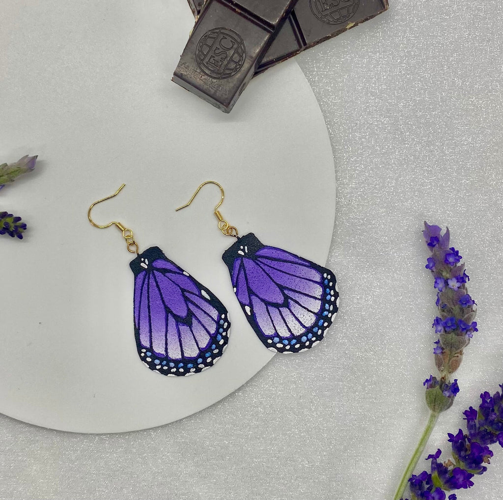 Hand Painted and Crafted Monarch Butterfly Earrings - "Classic & Sophisticated Lavender Mood"
