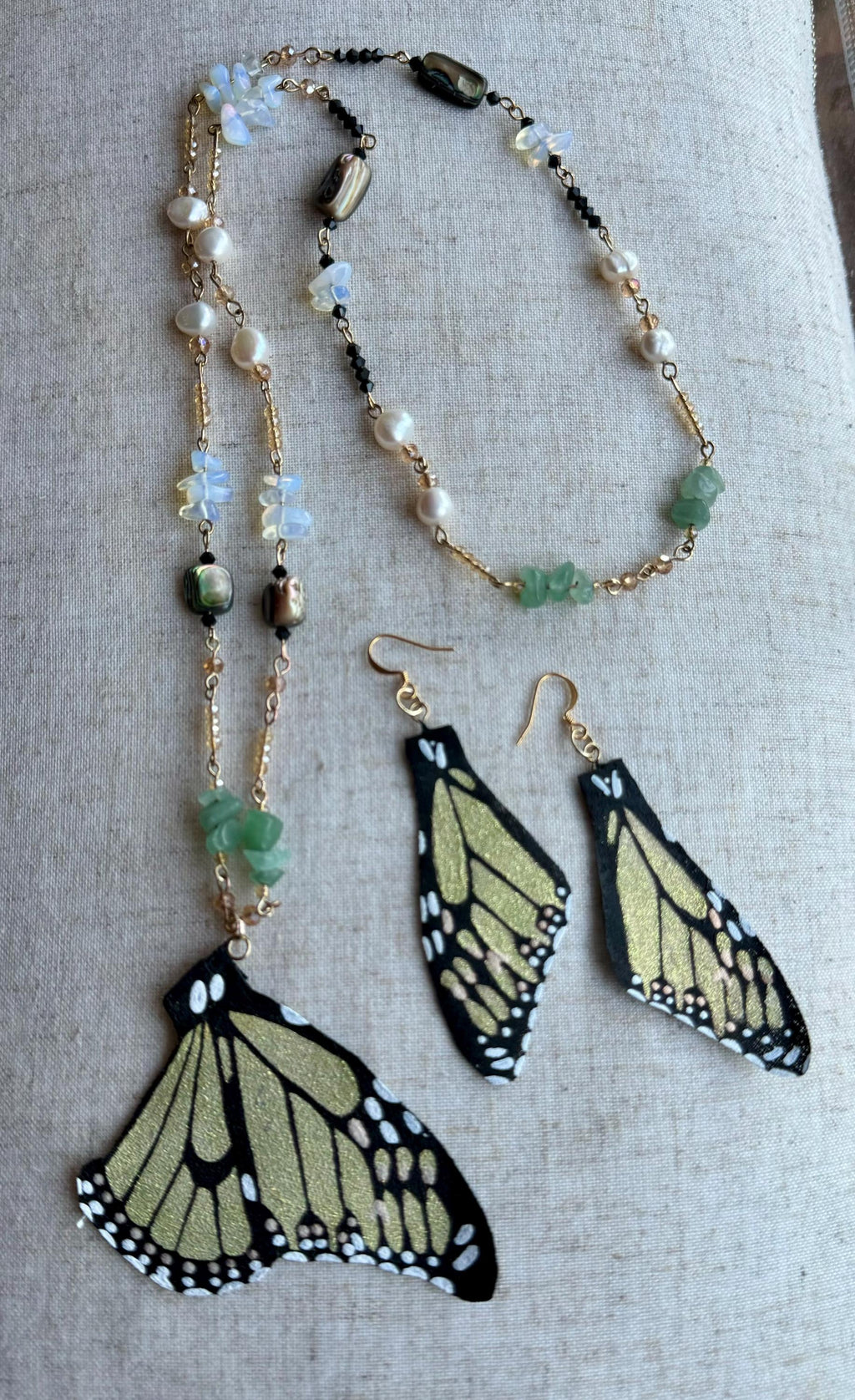 Gift Set - Necklace & Earrings .Hand Painted and Crafted Butterfly Jewelry.