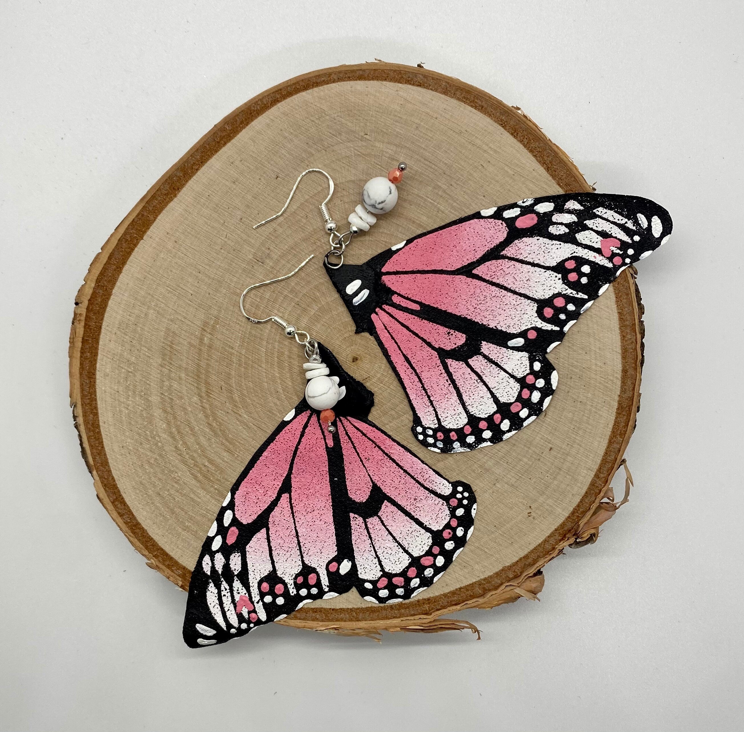Hand Painted & Crafted Monarch Butterfly Earrings - "Poise Pastel wing"