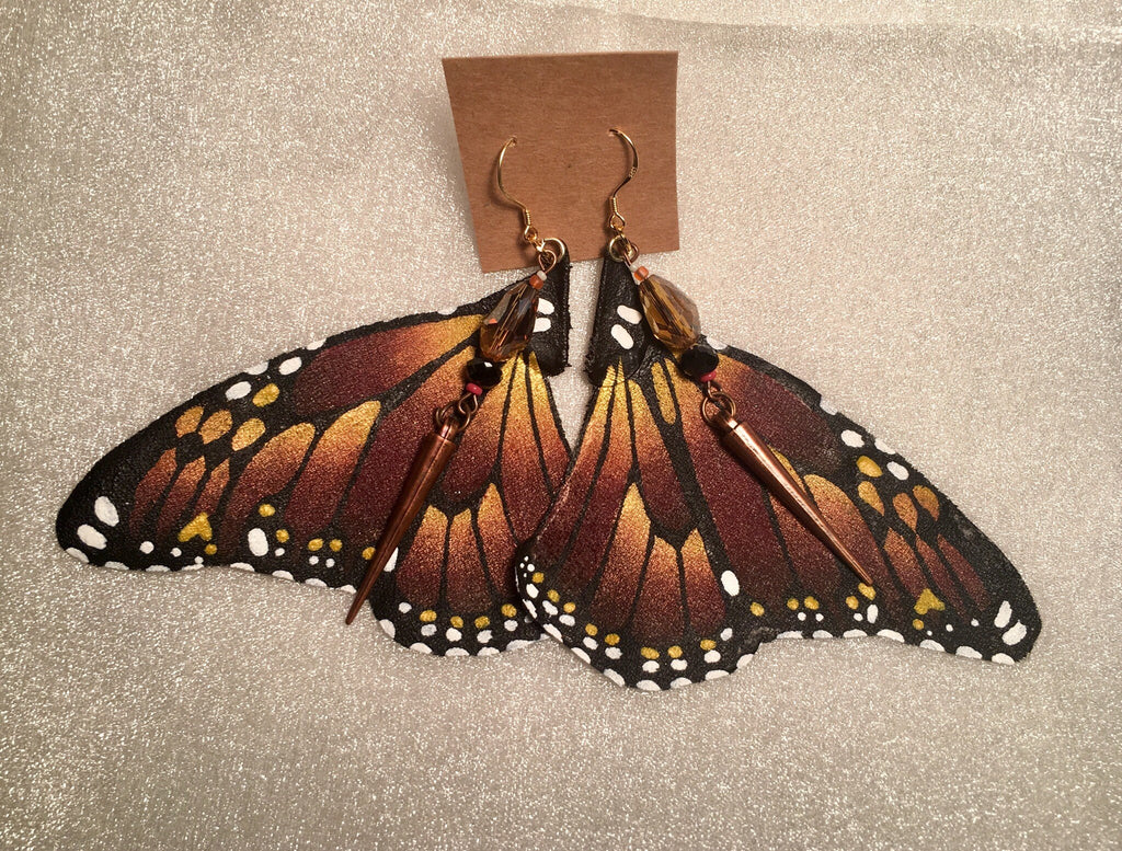 Hand Painted & Crafted Monarch Butterfly Earrings - "the Rae Wings"