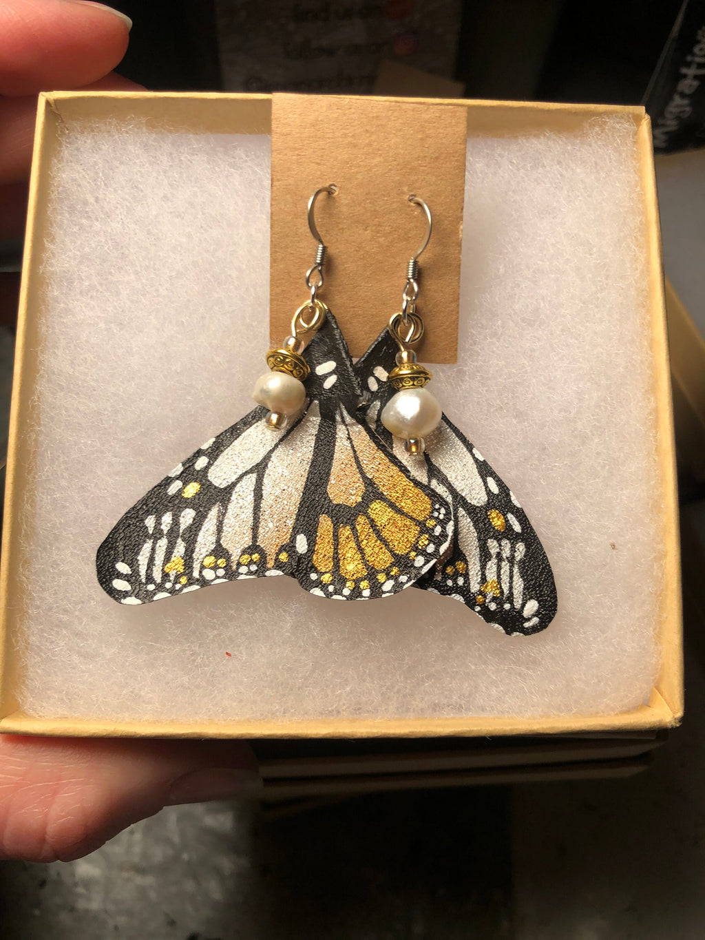 Hand Painted & Crafted Monarch Butterfly Earrings - "the Mini Glory wings"