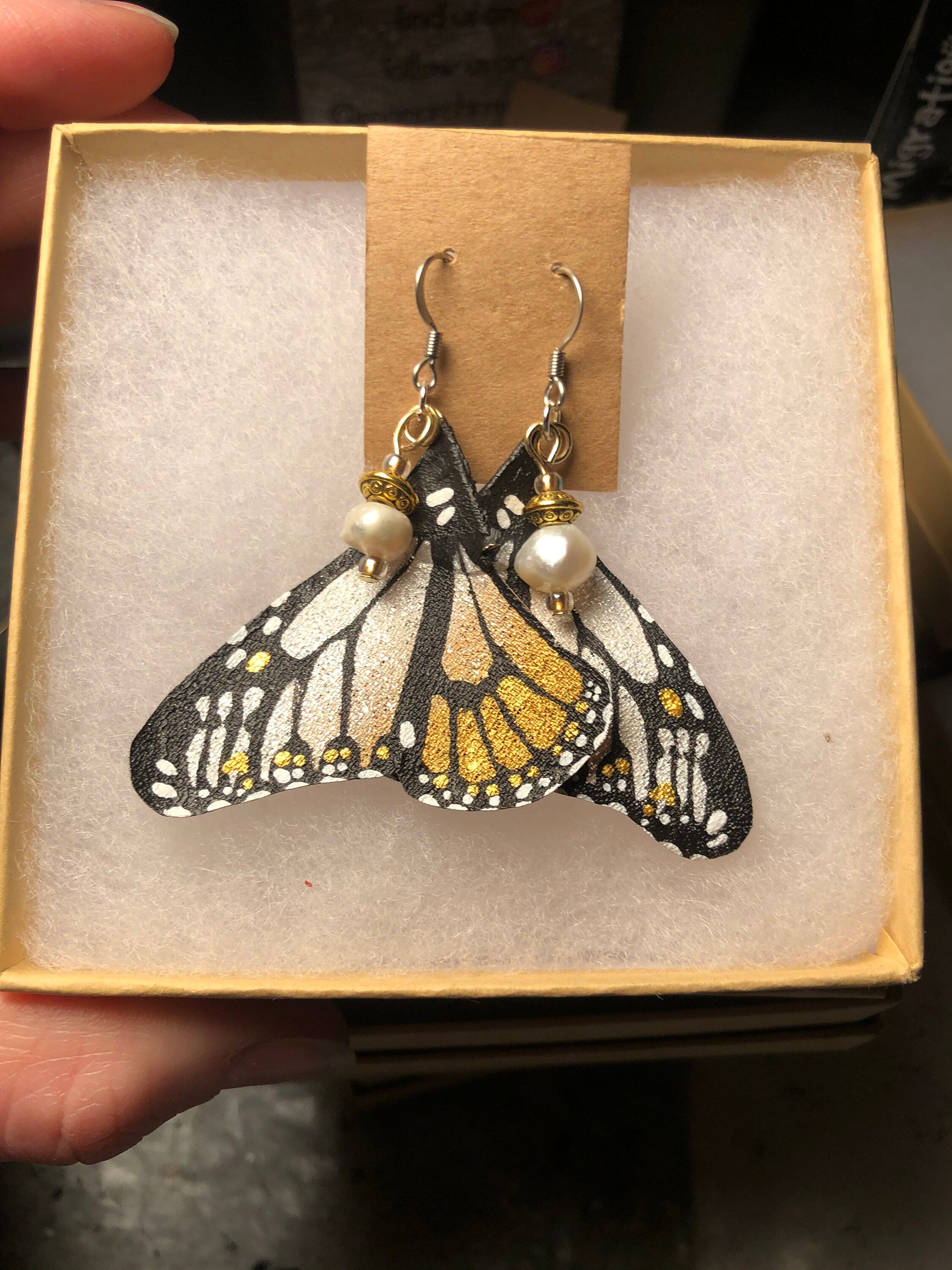 Hand Painted & Crafted Monarch Butterfly Earrings - "the Mini Glory wings"