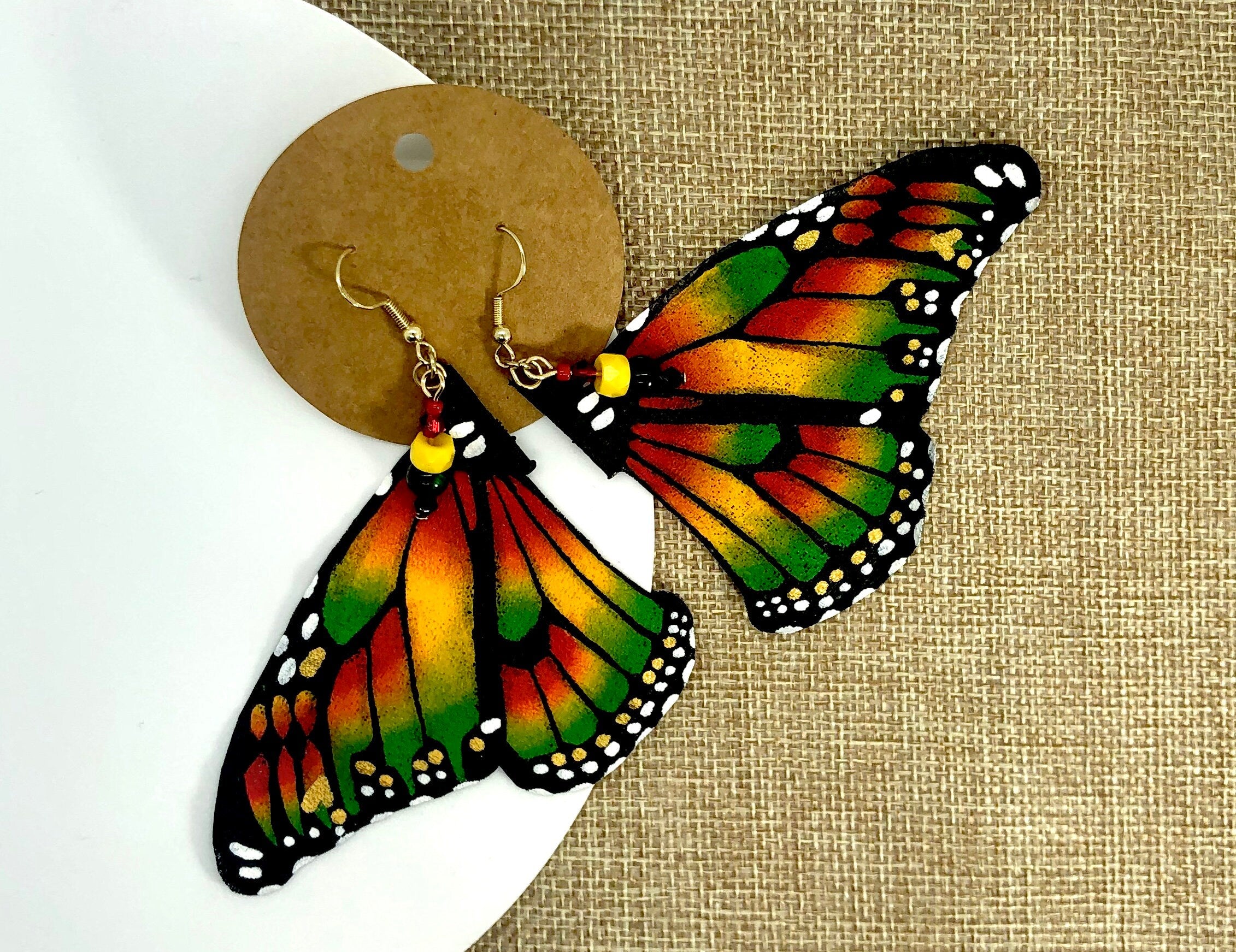 Hand Painted & Crafted Monarch Butterfly Earrings - "the New Reggae"