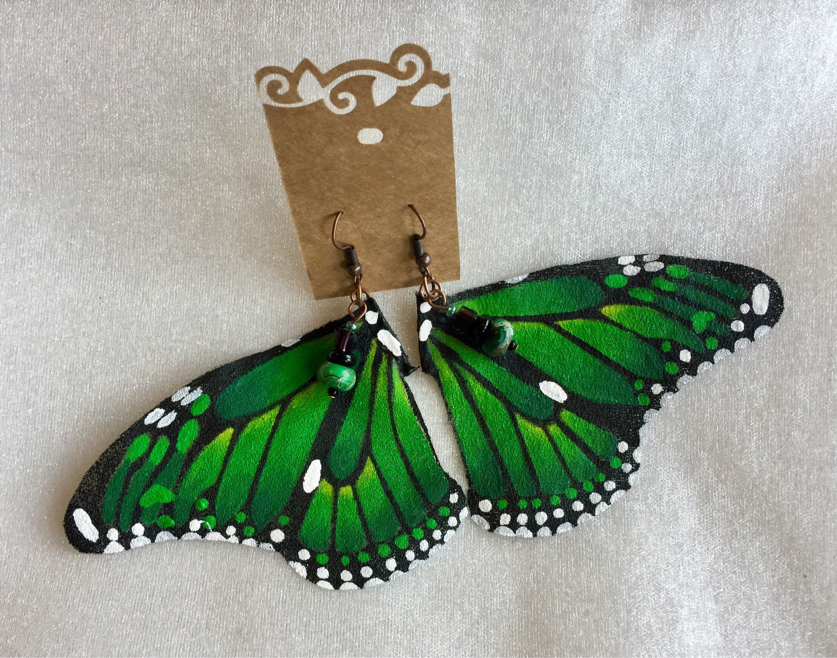 Hand Painted & Crafted Monarch Butterfly Earrings - "the Green"