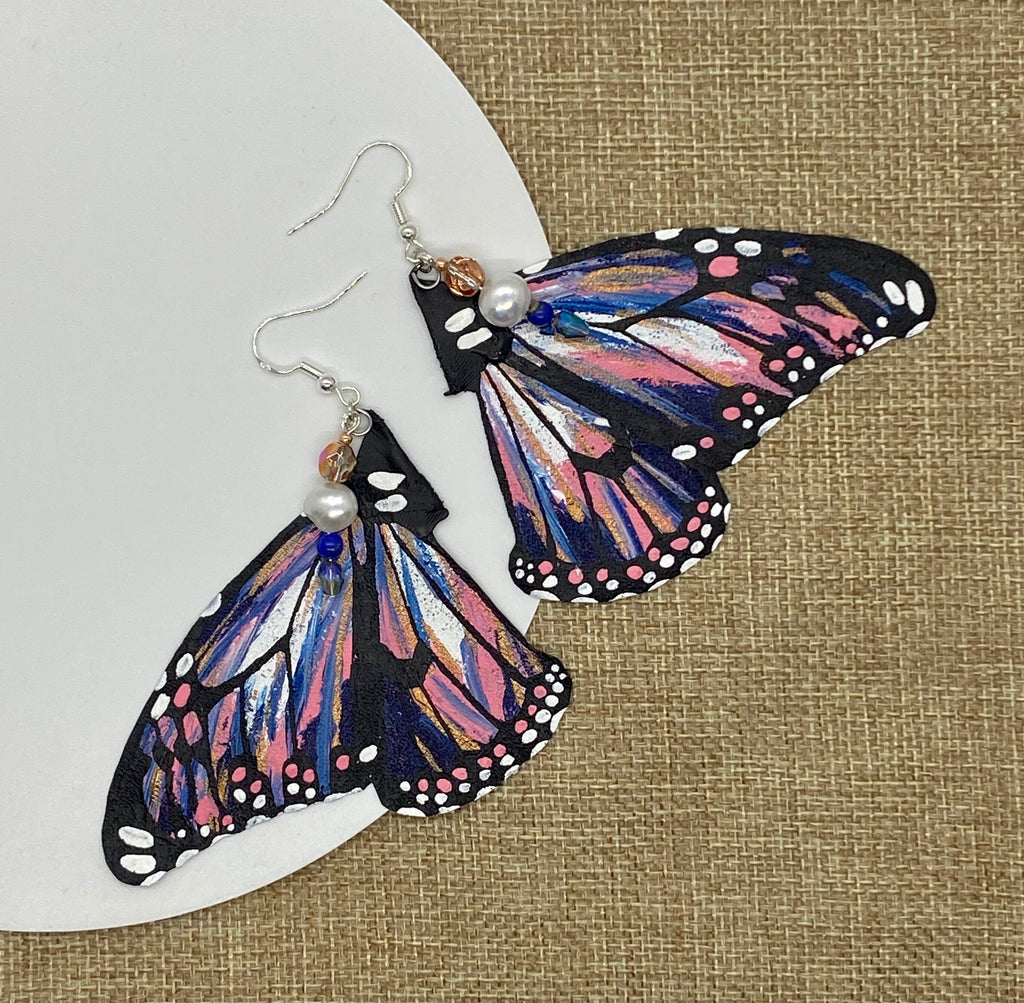Hand Painted & Crafted Monarch Butterfly Earrings - "the Painted Ladies"
