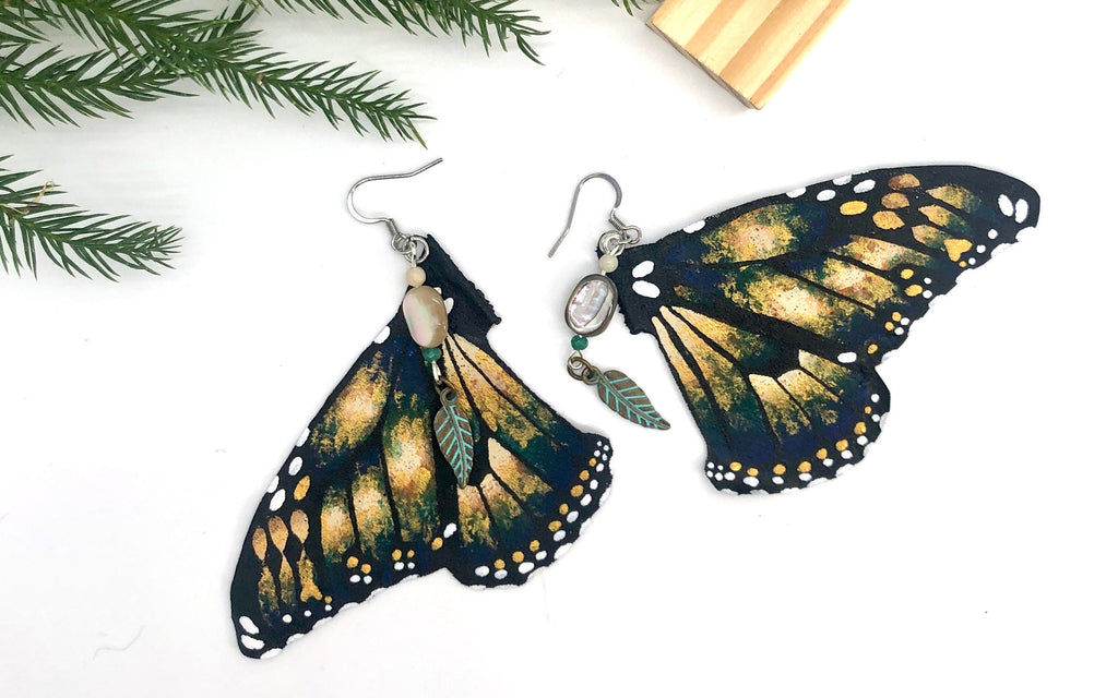 Hand Painted & Crafted Monarch Butterfly Earrings - "the Callie Wing"