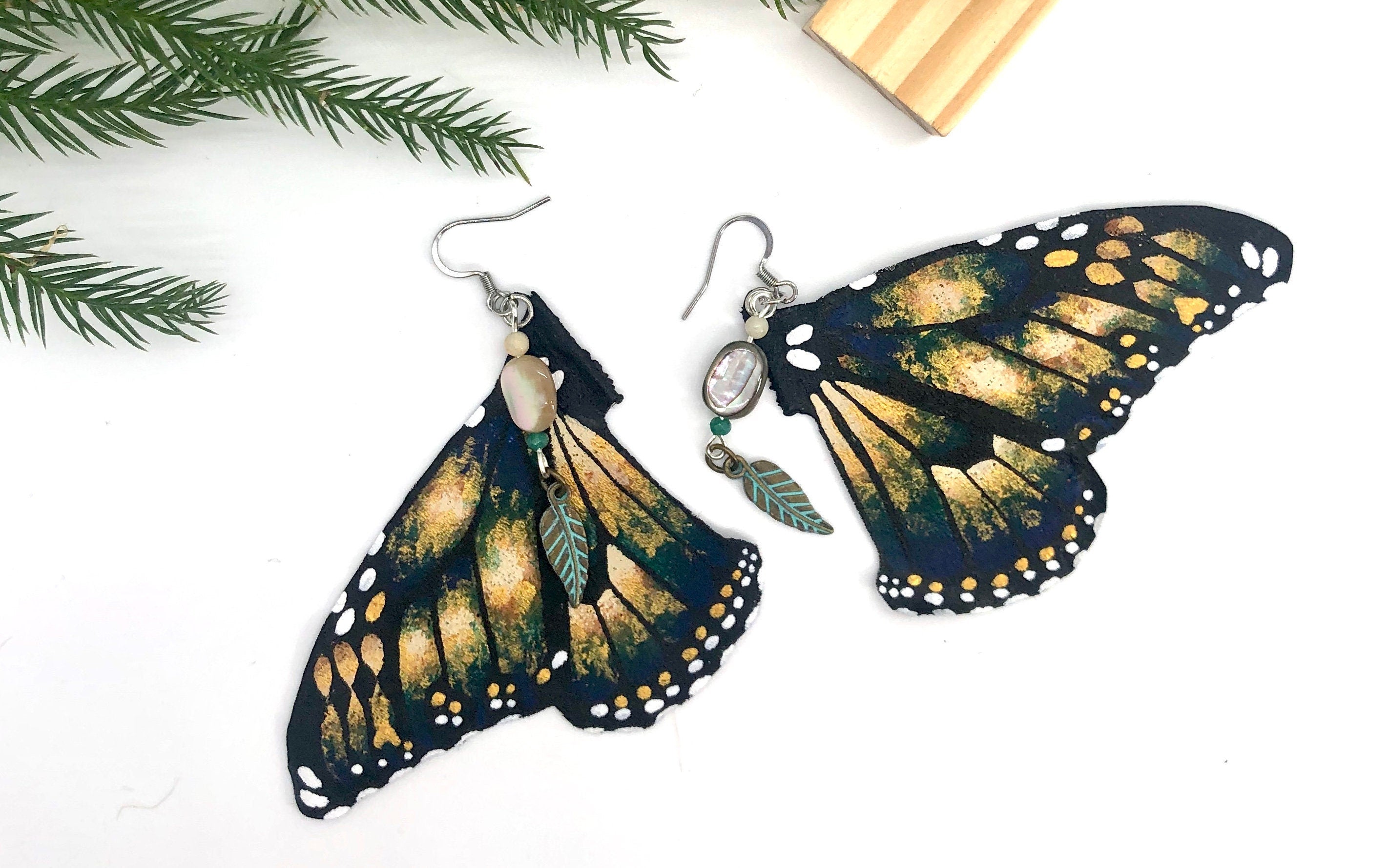 Hand Painted & Crafted Monarch Butterfly Earrings - "the Callie Wing"