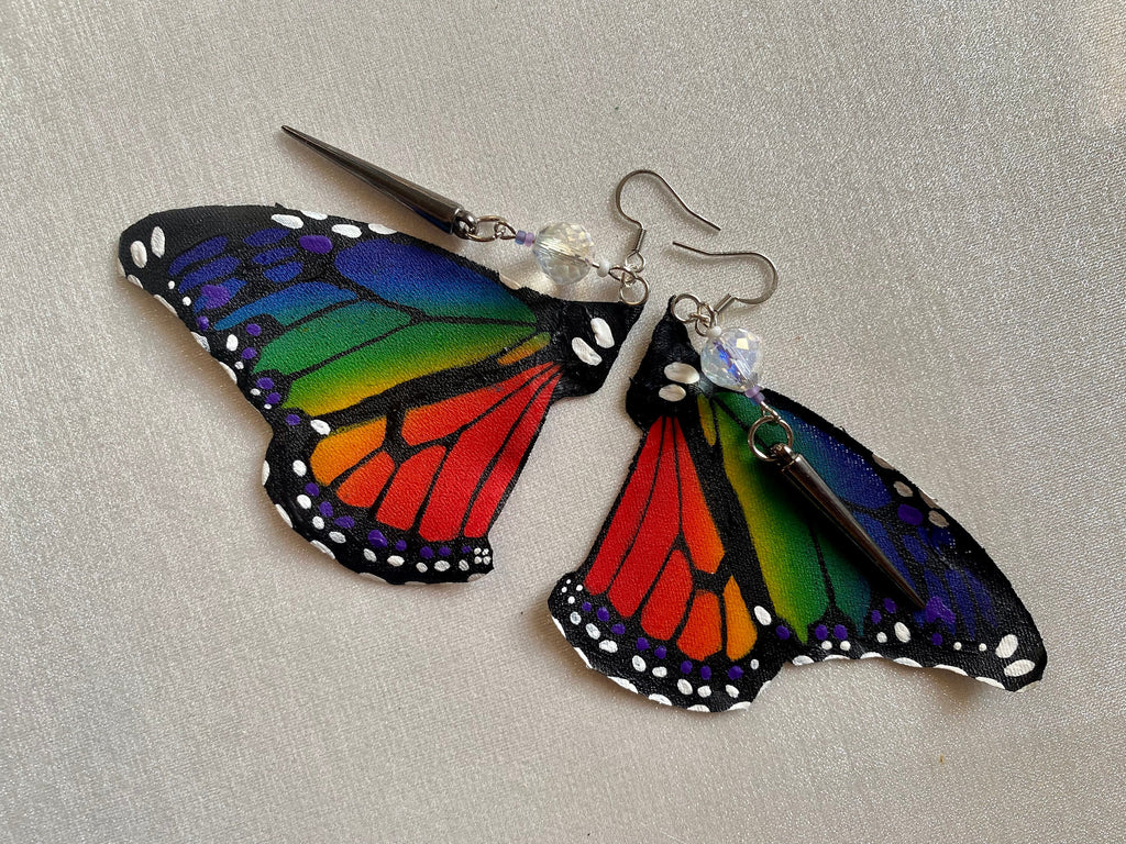 Hand Painted & Crafted Monarch Butterfly Earrings - "the Rainbow wings"