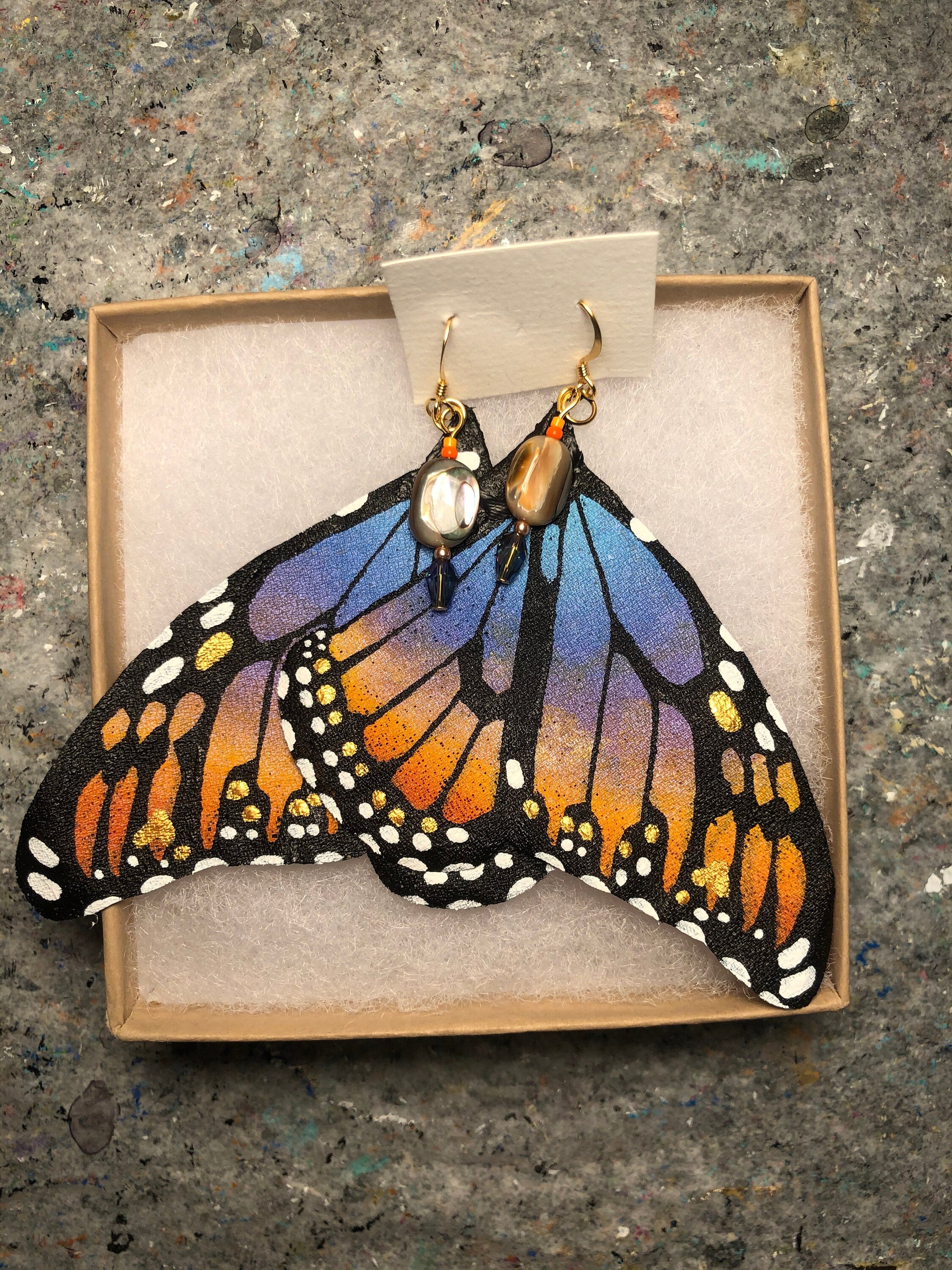 Hand Painted & Crafted Monarch Butterfly Earrings - "the Lani Love wings"