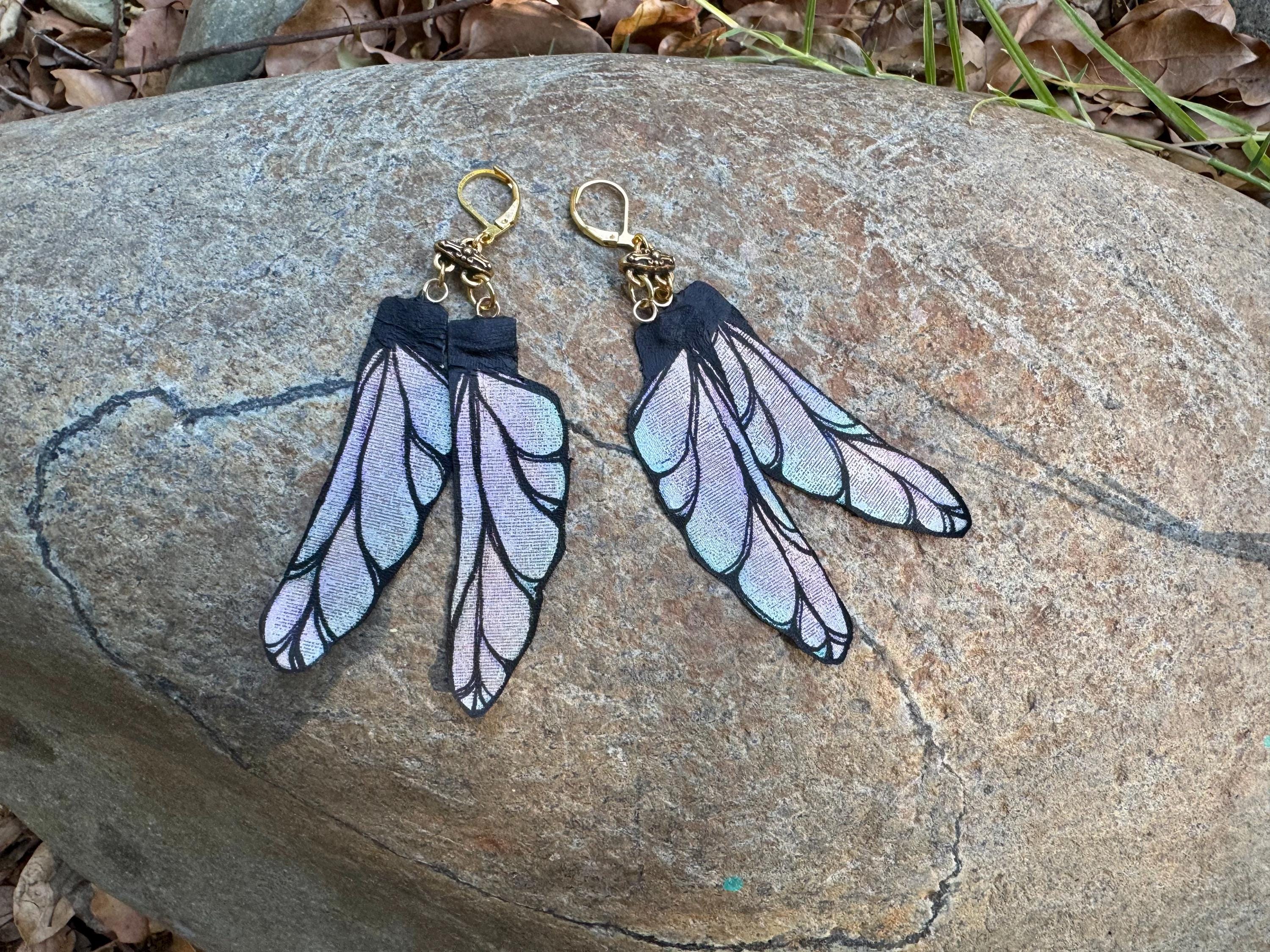 Dragonfly Wings - hand painted hand, crafted, earrings.