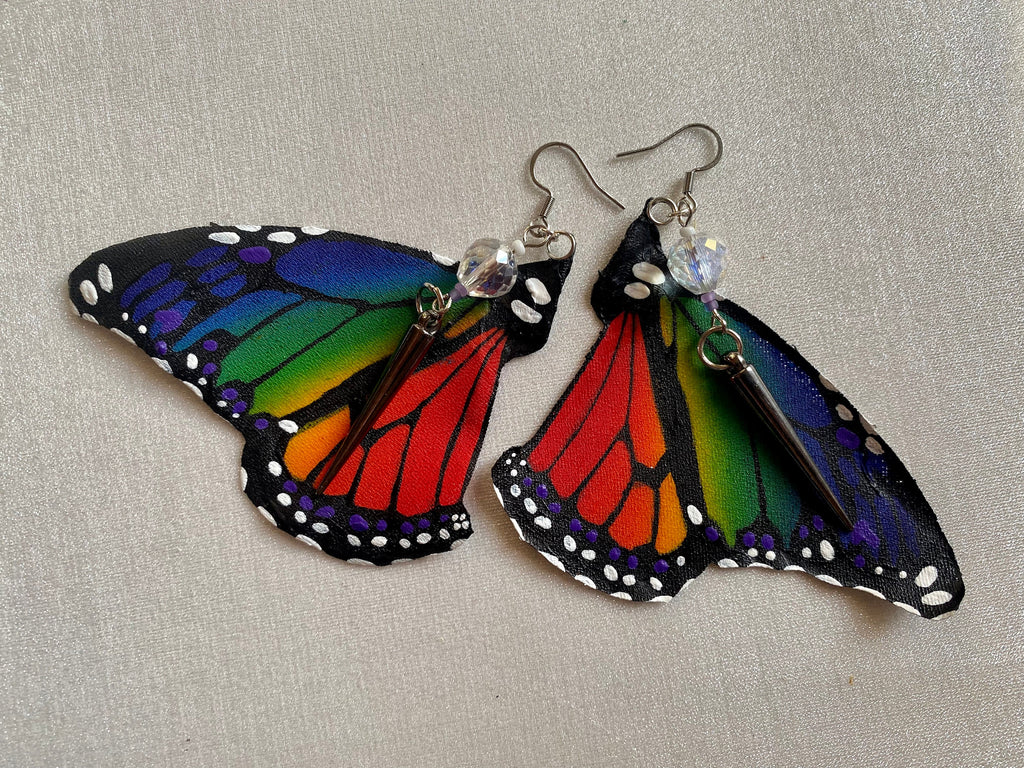Hand Painted & Crafted Monarch Butterfly Earrings - "the Rainbow wings"