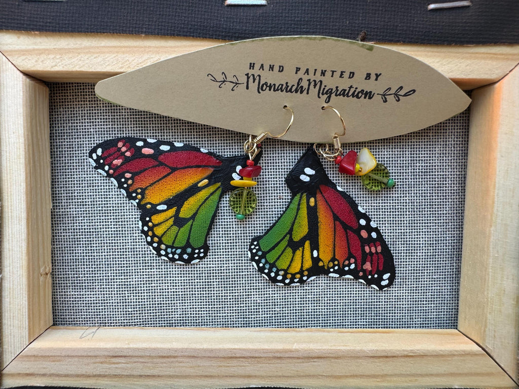 Hand Painted & Crafted Monarch Butterfly Earrings - "the Mini Reggae blend"