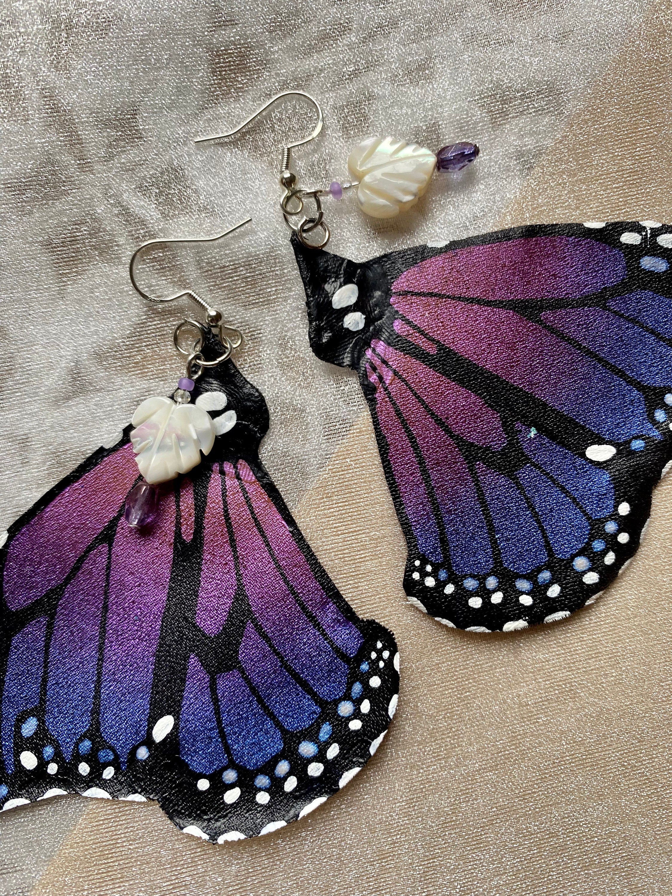 Hand Painted & Crafted Monarch Butterfly Earrings - "the Aurora wing"
