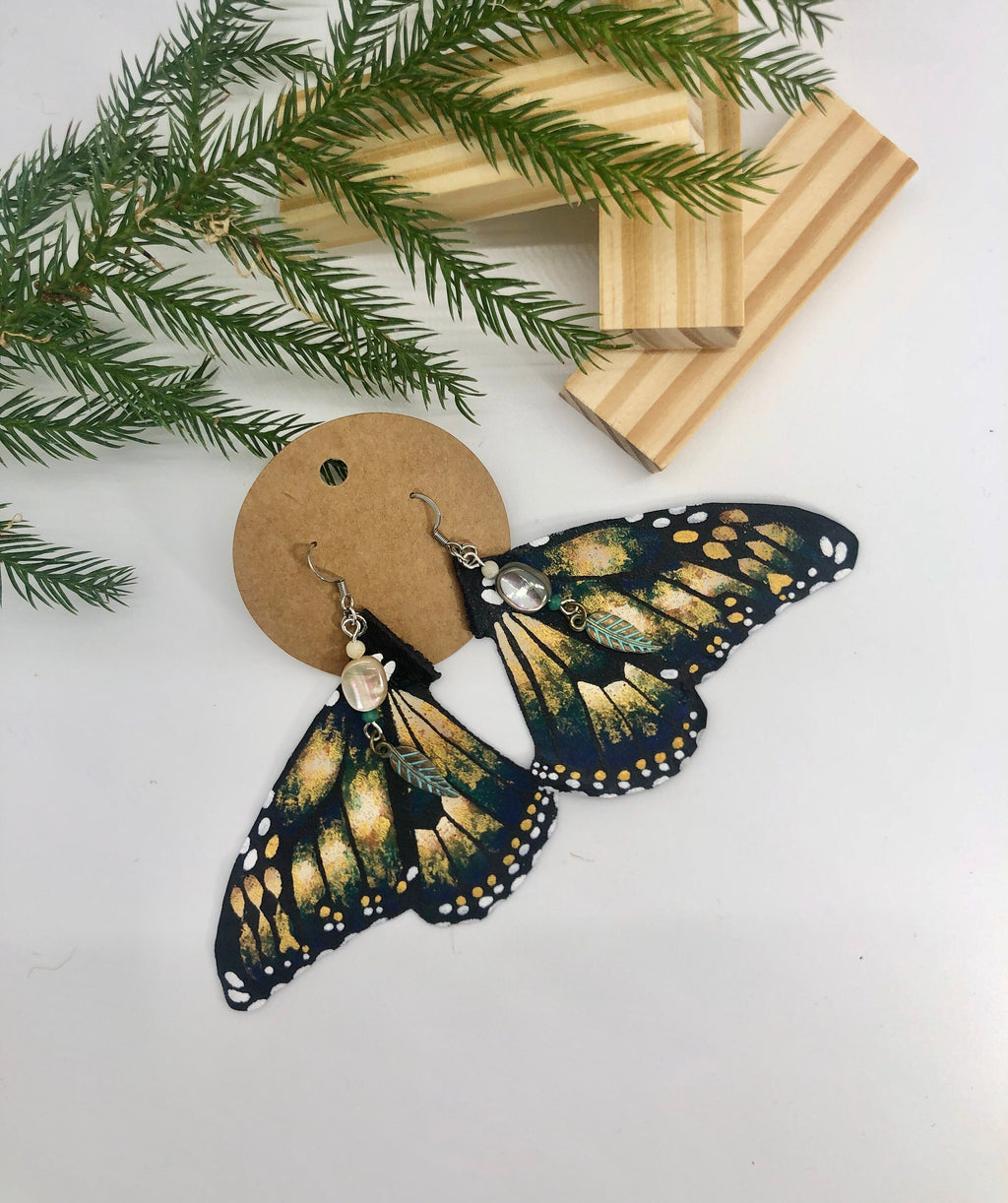 Hand Painted & Crafted Monarch Butterfly Earrings - "the Callie Wing"