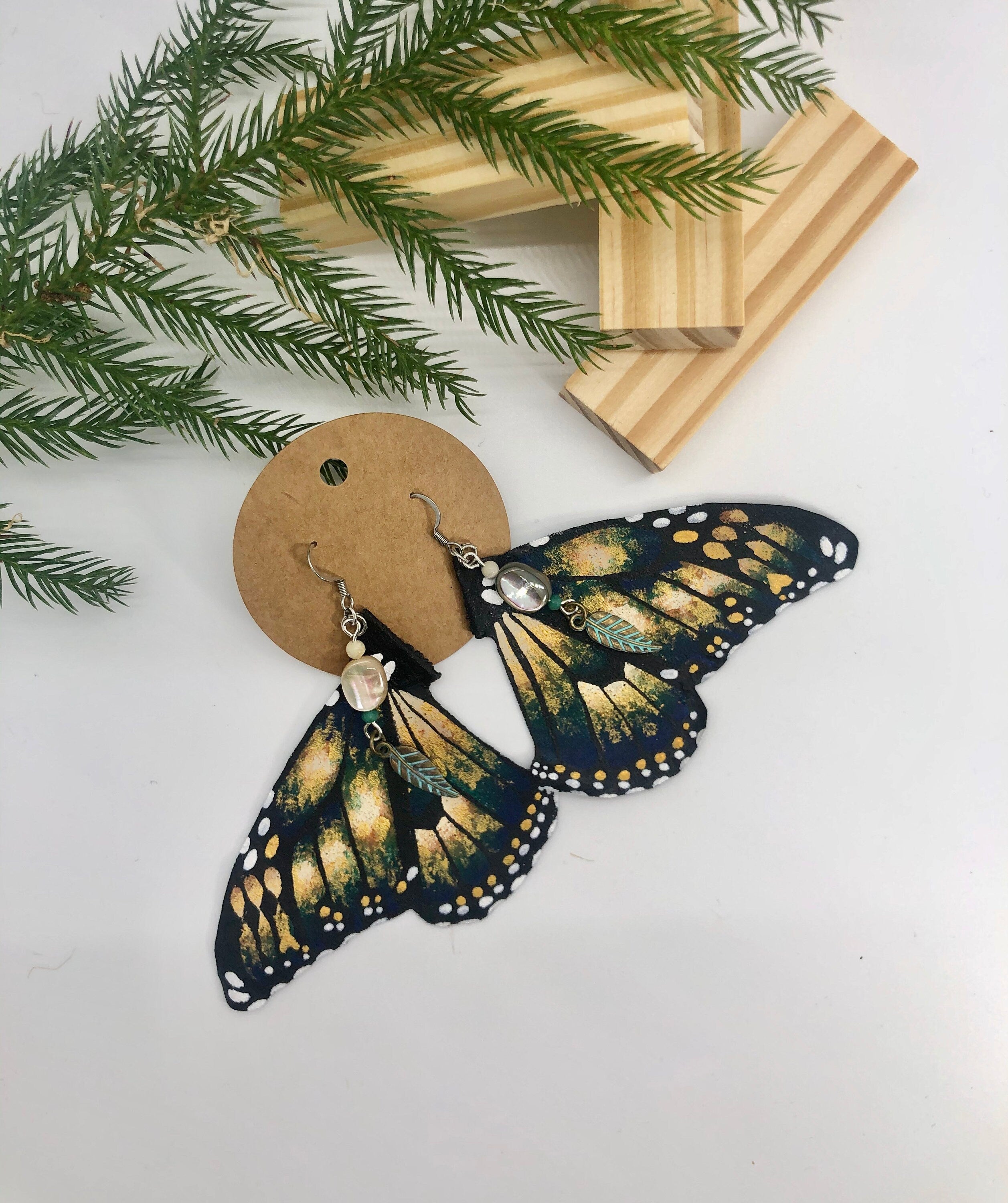 Hand Painted & Crafted Monarch Butterfly Earrings - "the Callie Wing"