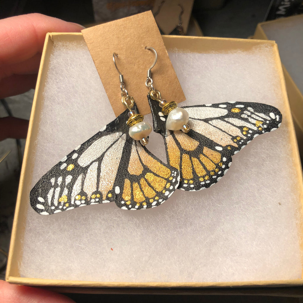 Hand Painted & Crafted Monarch Butterfly Earrings - "the Mini Glory wings"