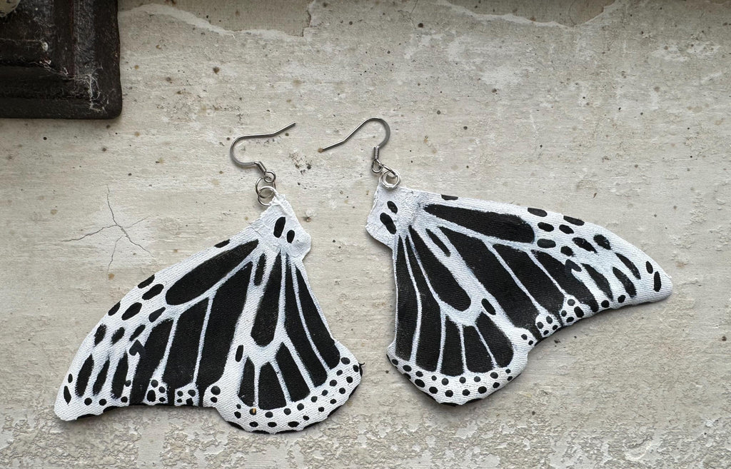 Hand Painted & Crafted Monarch Butterfly Earrings - "Día de los Muertos Wings"