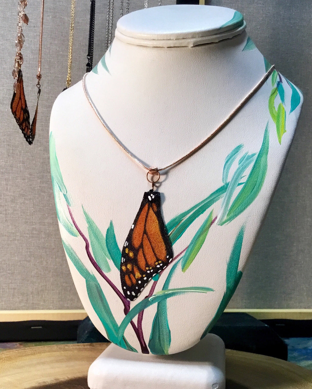 Hand Painted & Crafted Butterfly Necklace - "Monarch Pretty in Pink"
