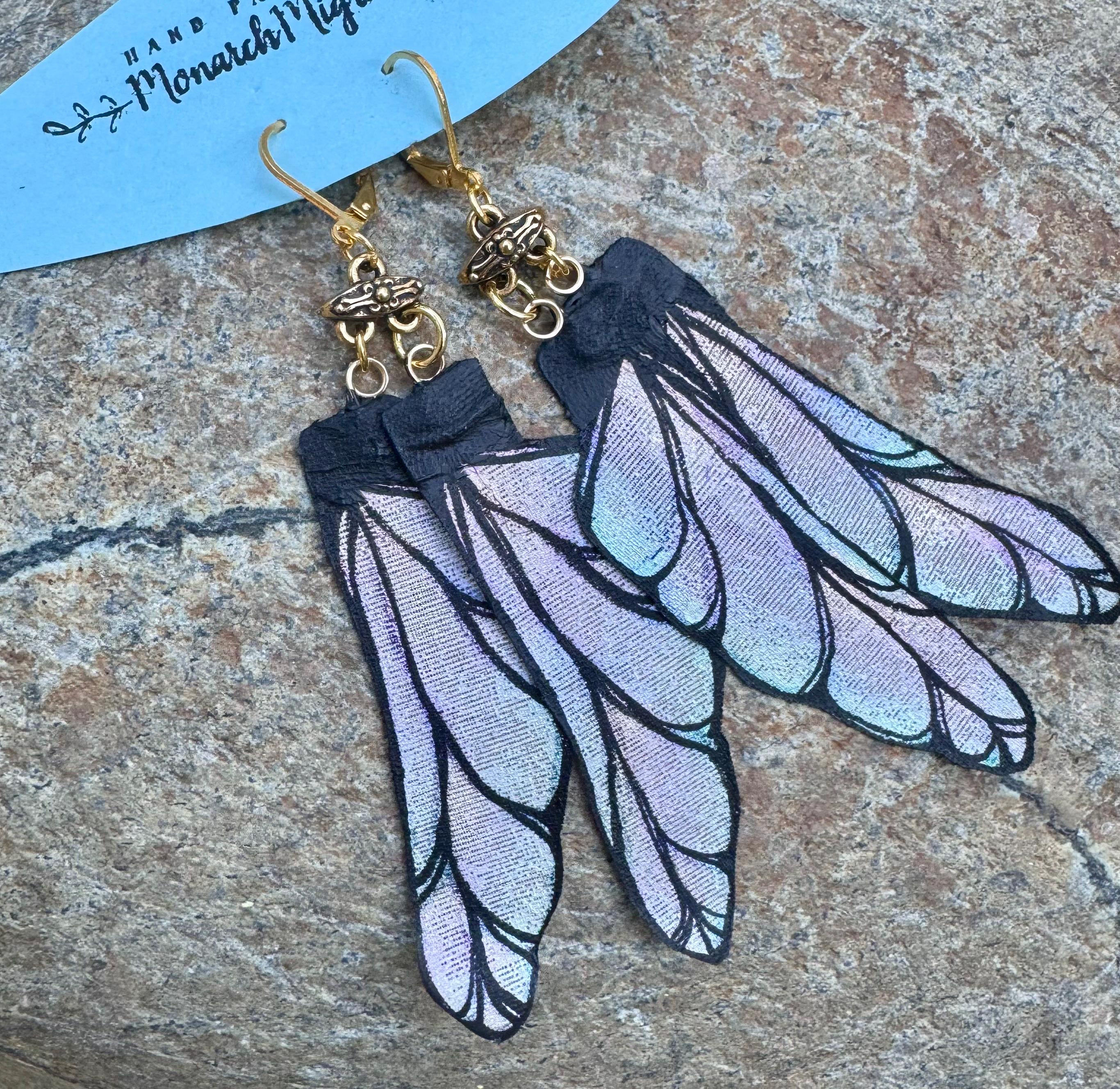 Dragonfly Wings - hand painted hand, crafted, earrings.