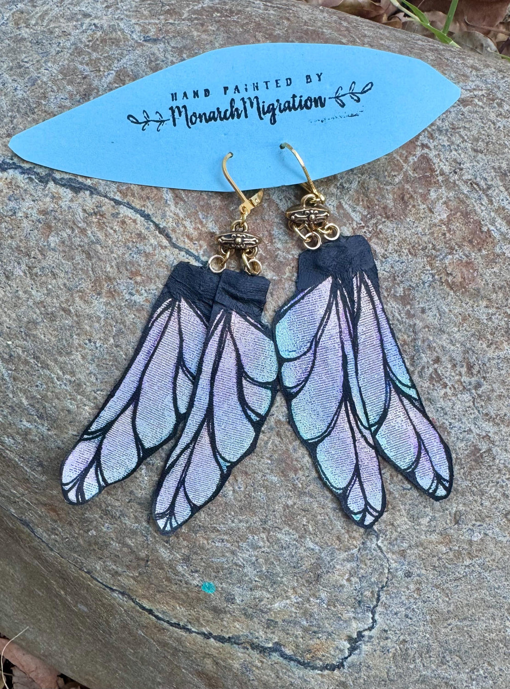Dragonfly Wings - hand painted hand, crafted, earrings.
