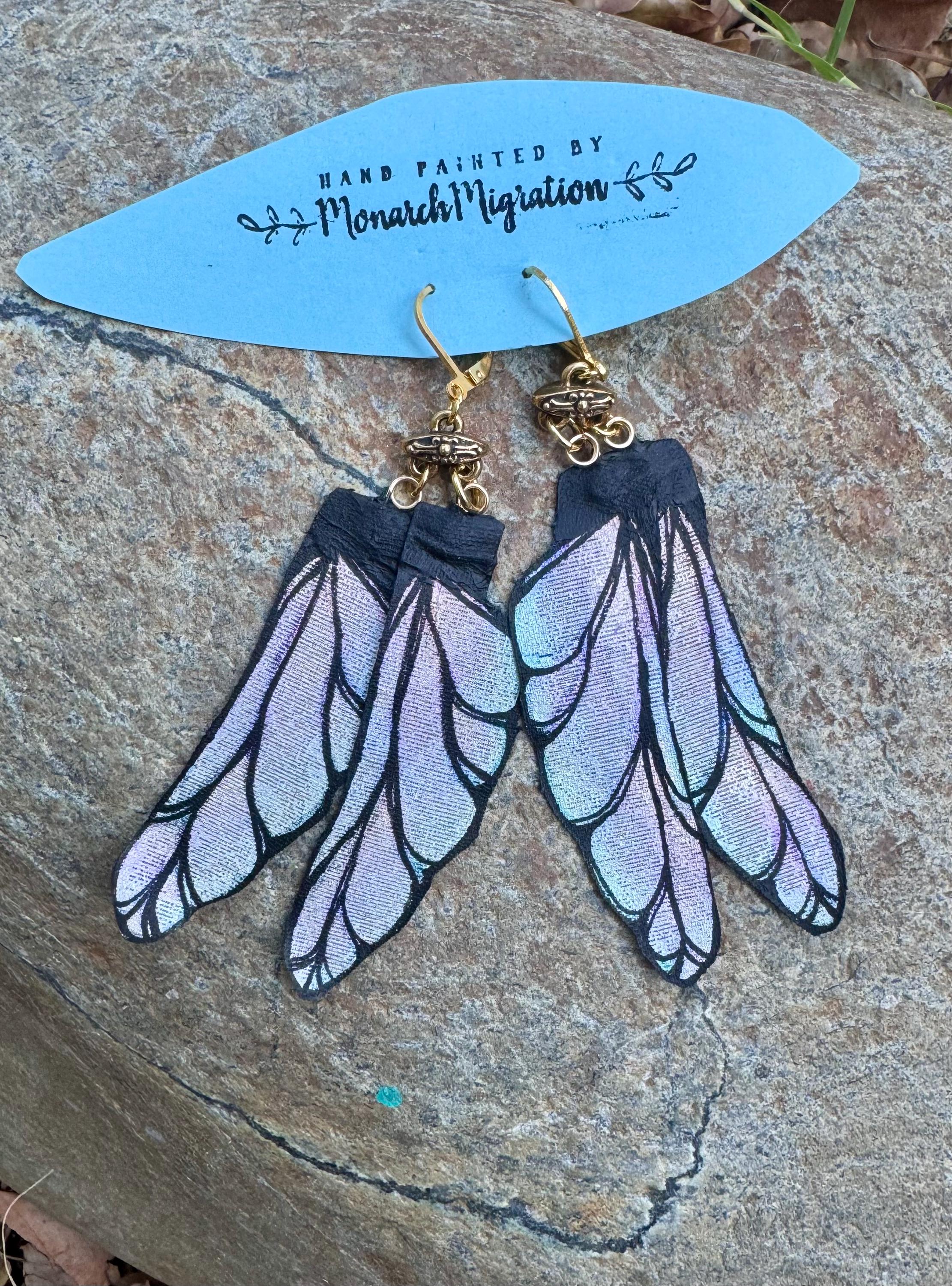 Dragonfly Wings - hand painted hand, crafted, earrings.
