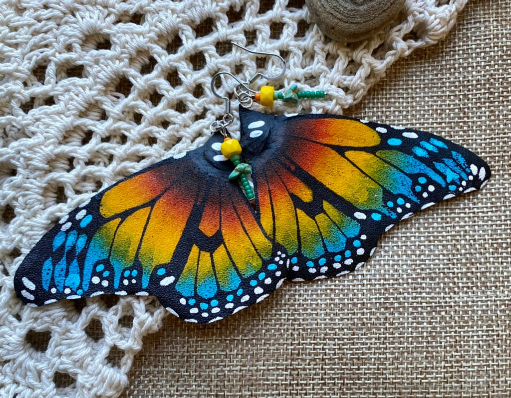 Hand Painted & Crafted Monarch Butterfly Earrings - "the Sunflower wing"