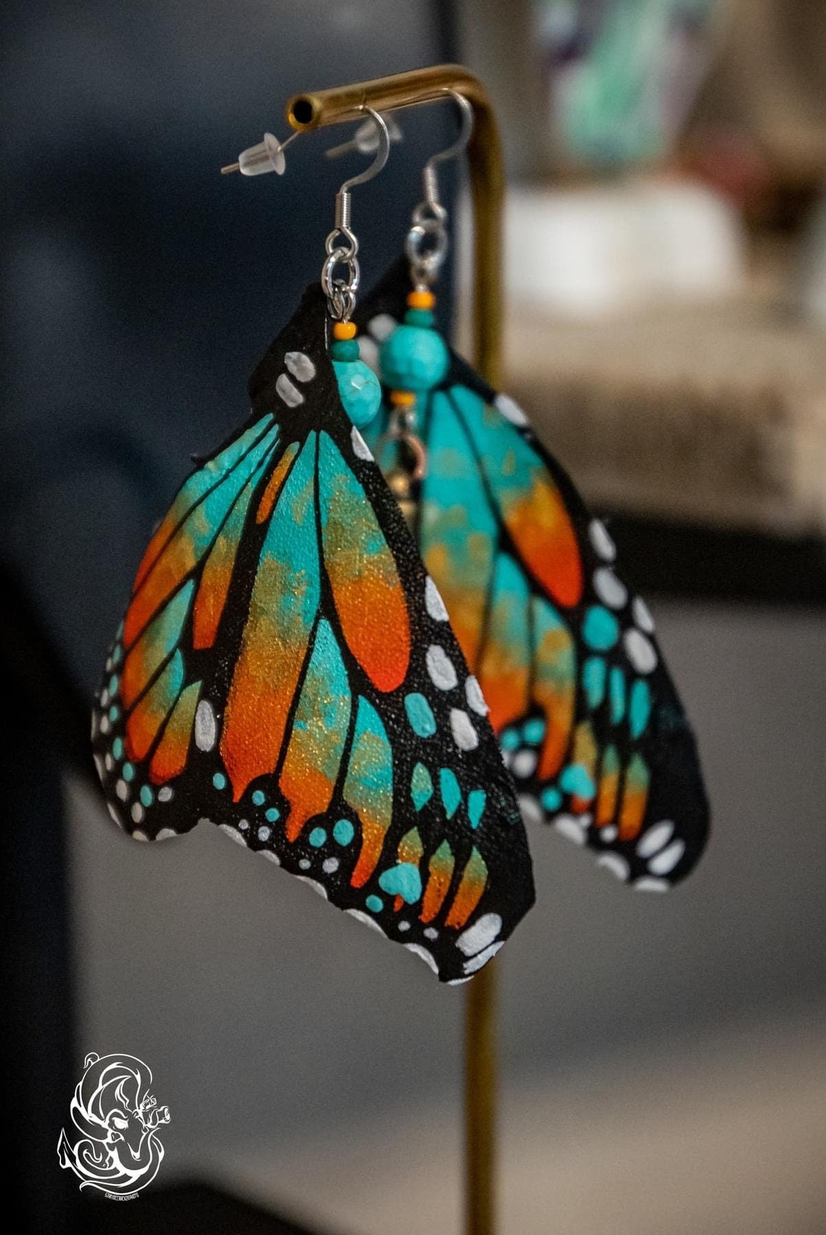 Hand Painted & Crafted Monarch Butterfly Earrings - "the Trish Wing"