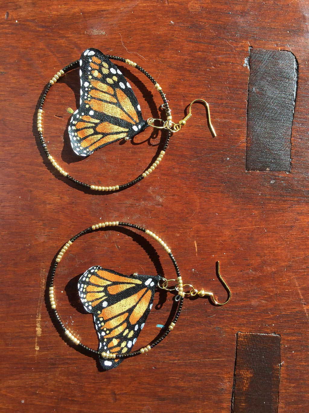 Hand Painted & Crafted Monarch Butterfly Earrings - "the Mini OG with Beaded Hoop"