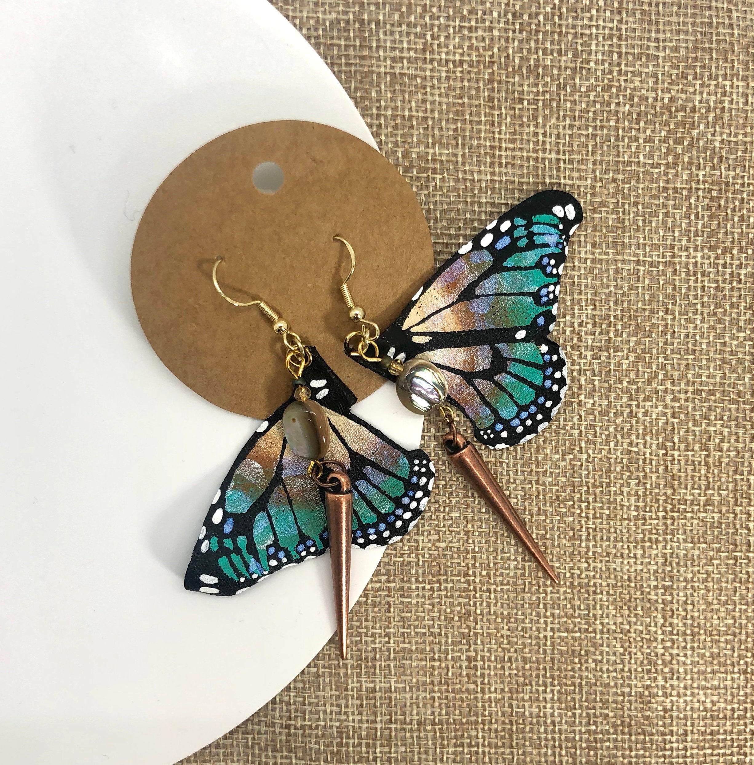 Hand Painted & Crafted Monarch Butterfly Earrings - "the Mini Beach wing"