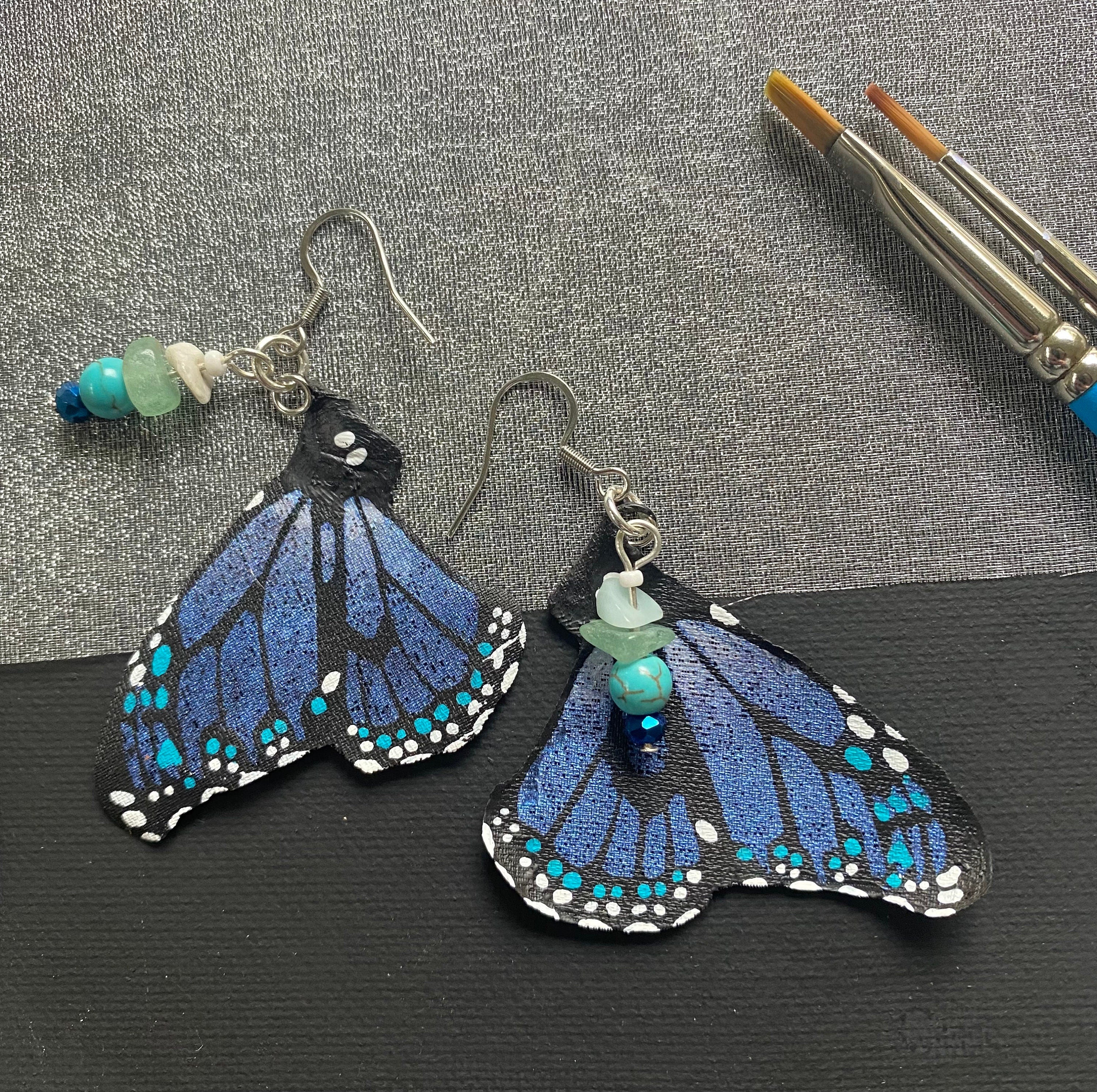 Hand Painted & Crafted Monarch Butterfly Earrings - "the Mini Midnight Blue"