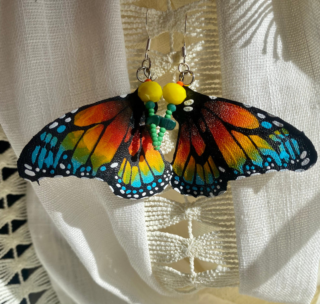 Hand Painted & Crafted Monarch Butterfly Earrings - "the Mini Sunflower wing"