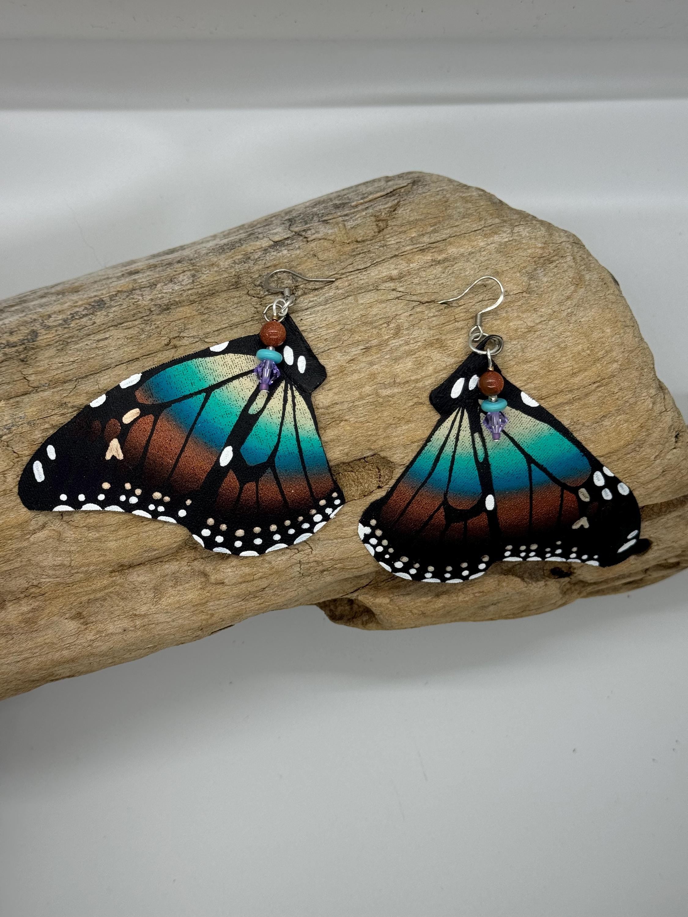 Hand Painted & Crafted Monarch Butterfly Earrings - "the Krystal wing"