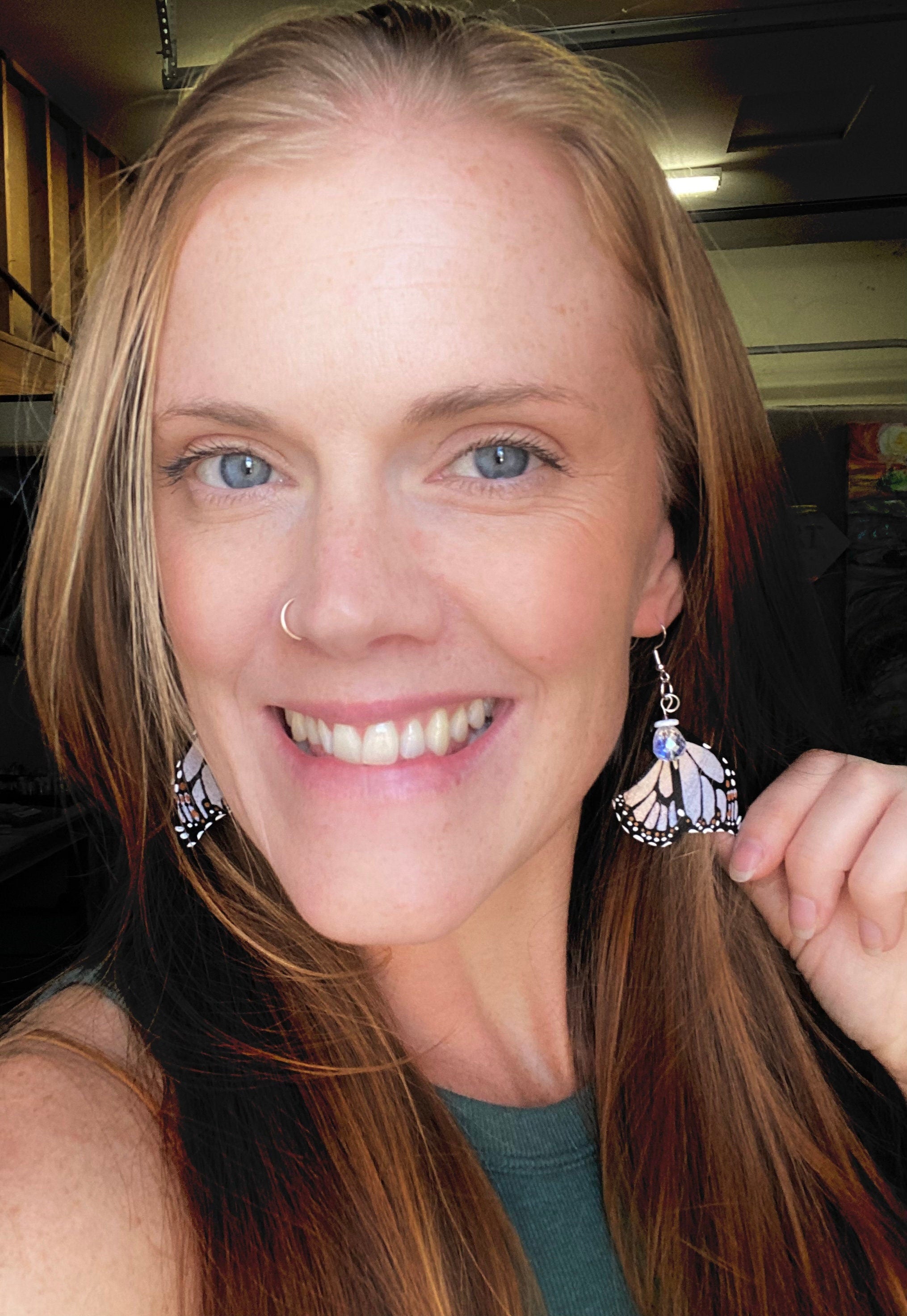 Hand Painted & Crafted Monarch Butterfly Earrings - "the Mini Haven Sisters Wings"
