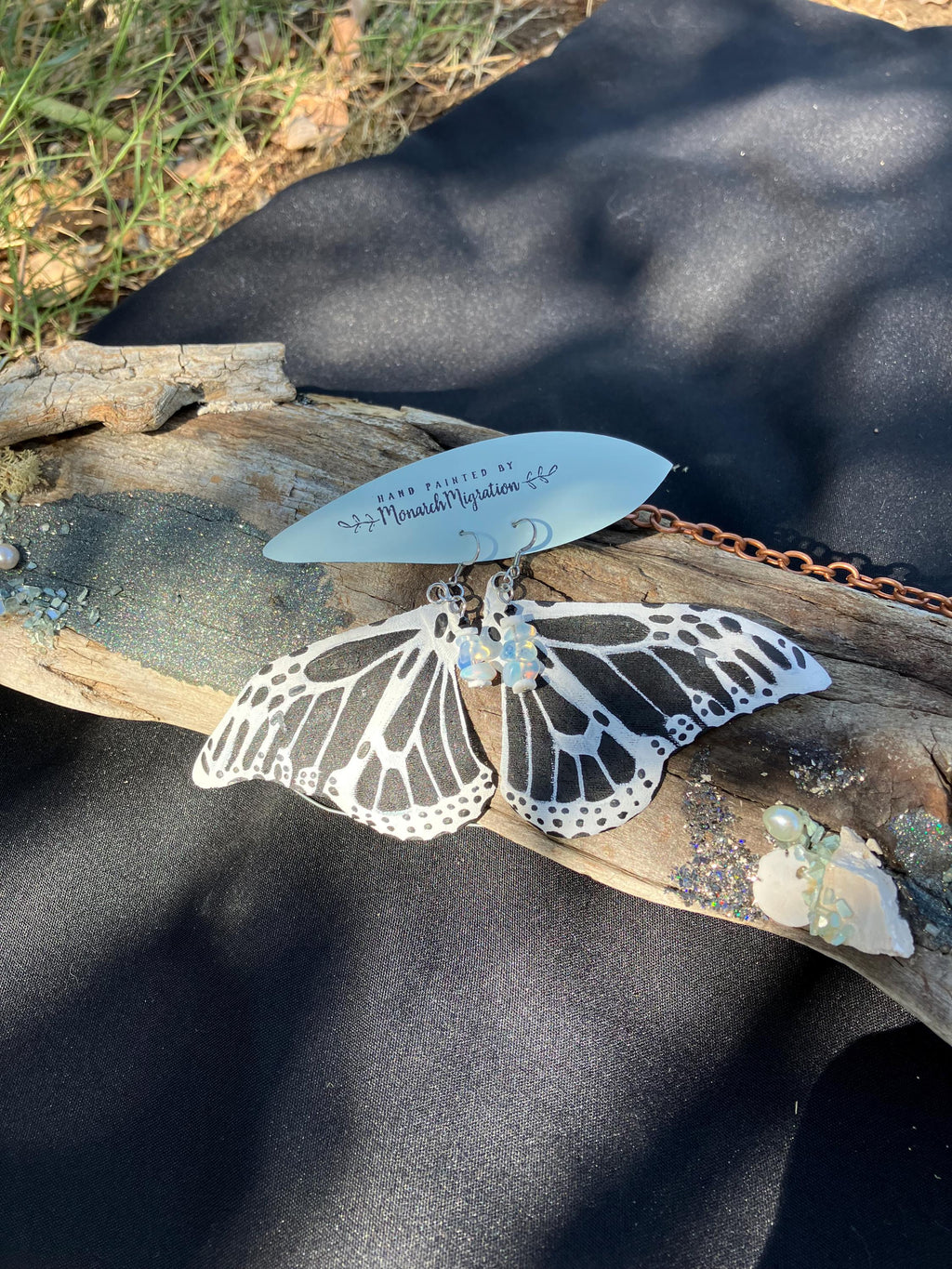 Hand Painted & Crafted Monarch Butterfly Earrings - "Día de los Muertos Wings"