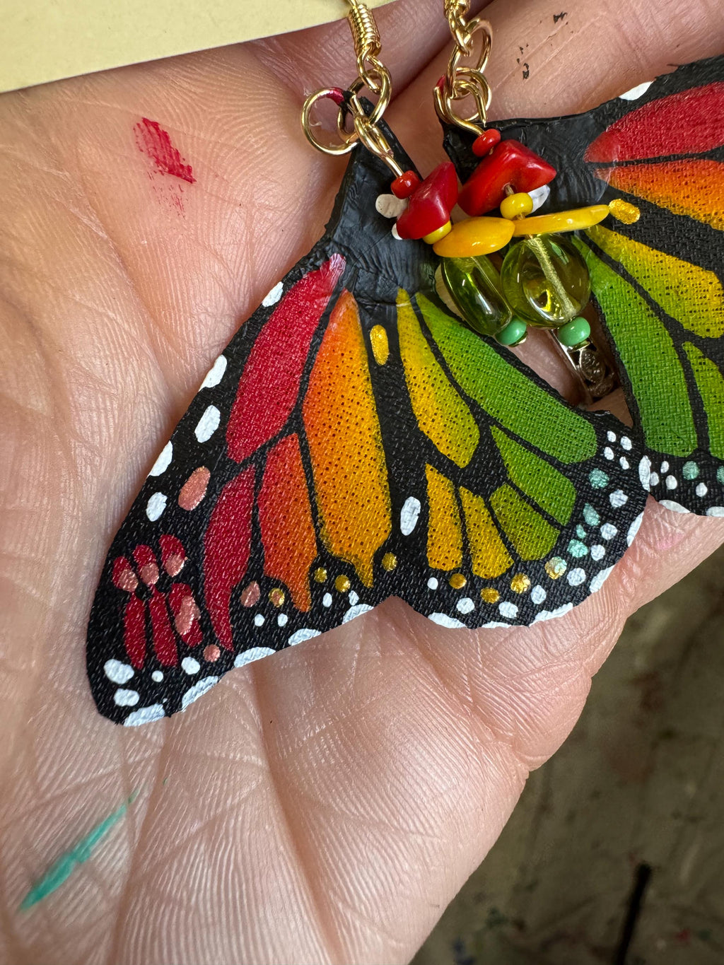 Hand Painted & Crafted Monarch Butterfly Earrings - "the Mini Reggae blend"